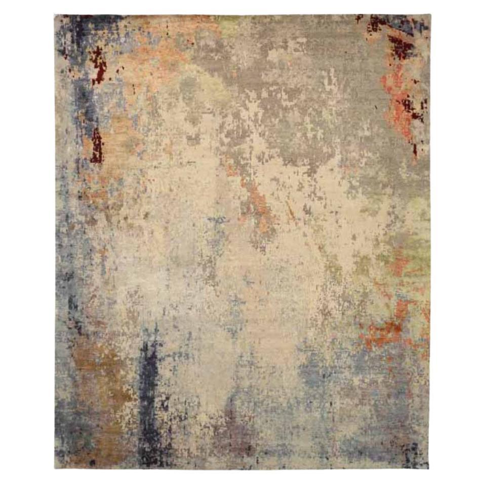 India Area Rugs Circa 1990 - Wool Blue Ivory Pink Taupe Design - 91681