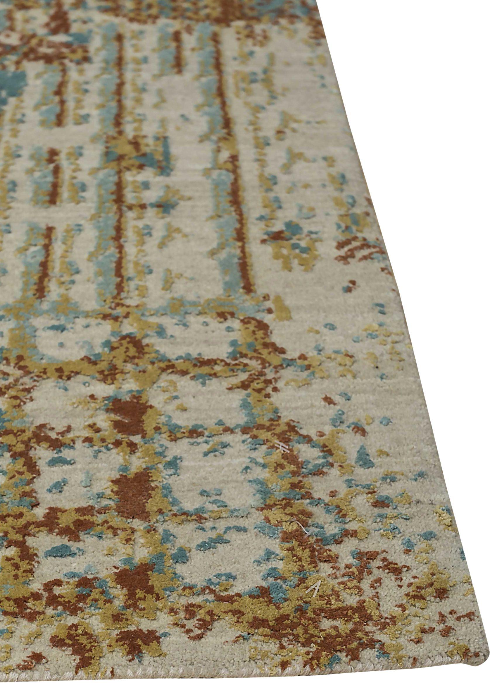 Indian India Area Rugs Circa 1990 - Wool Blue Ivory Yellow Design - 90620 For Sale