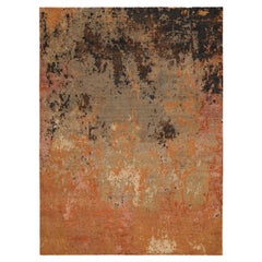 India Area Rugs Circa 1990 - Wool Brown Green Ivory Orange Design - 91704