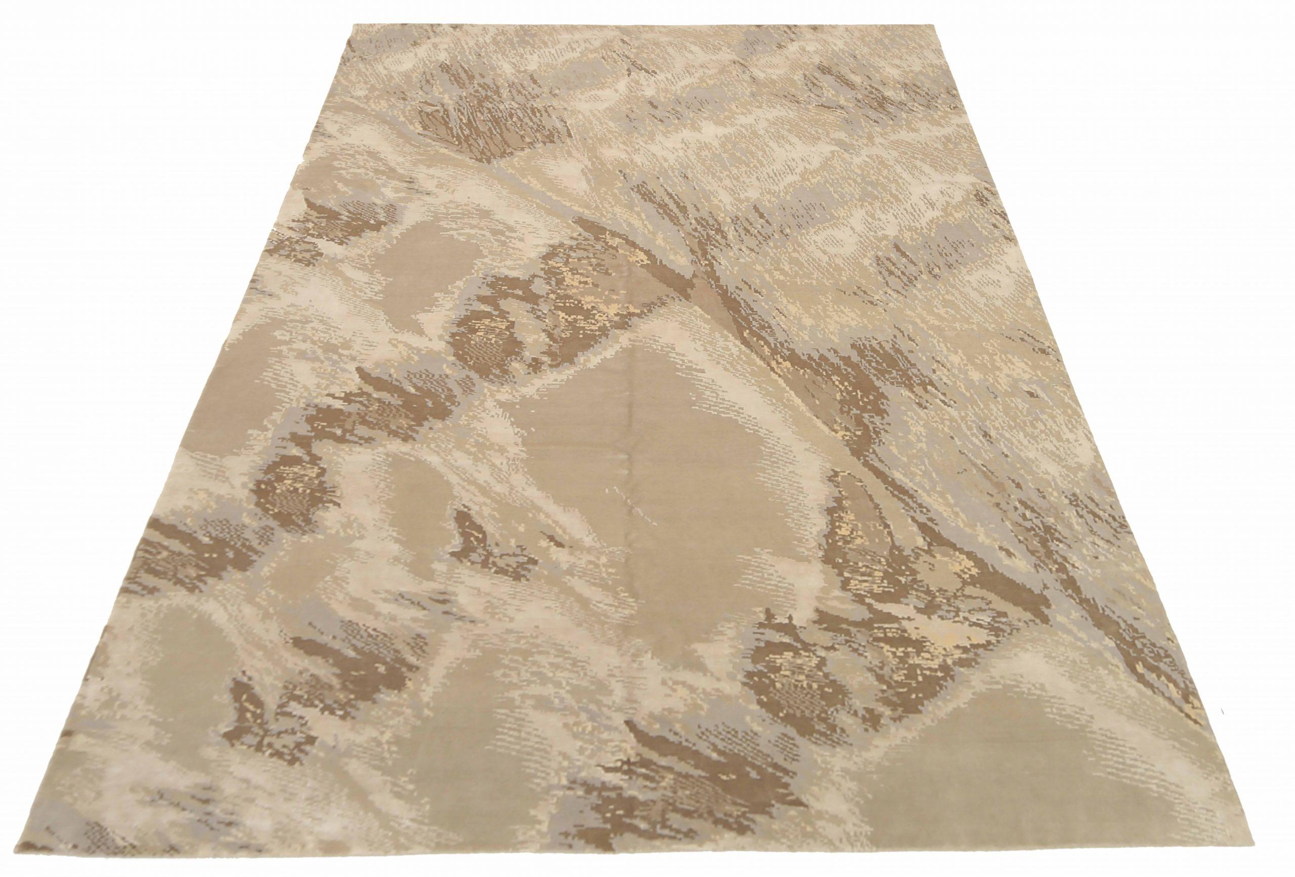 Entdecken Sie die Eleganz Indiens mit Teppichen aus der Zeit um 1990. Dieses exklusive Design aus Wolle und Braun-Elfenbein ist perfekt, um Ihren Raum zu verschönern.