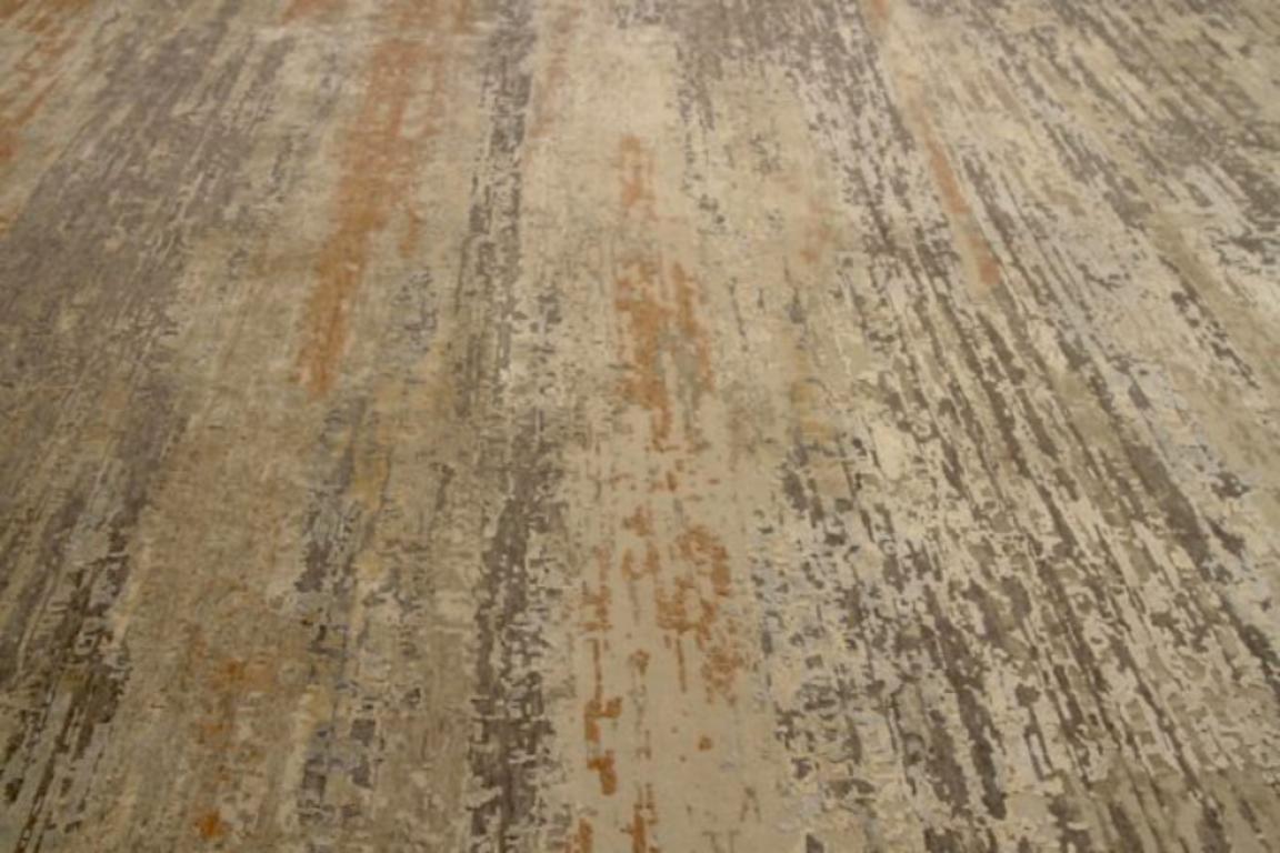 Modern India Area Rugs Circa 1990 - Wool Brown Ivory Orange Design - 91656 For Sale
