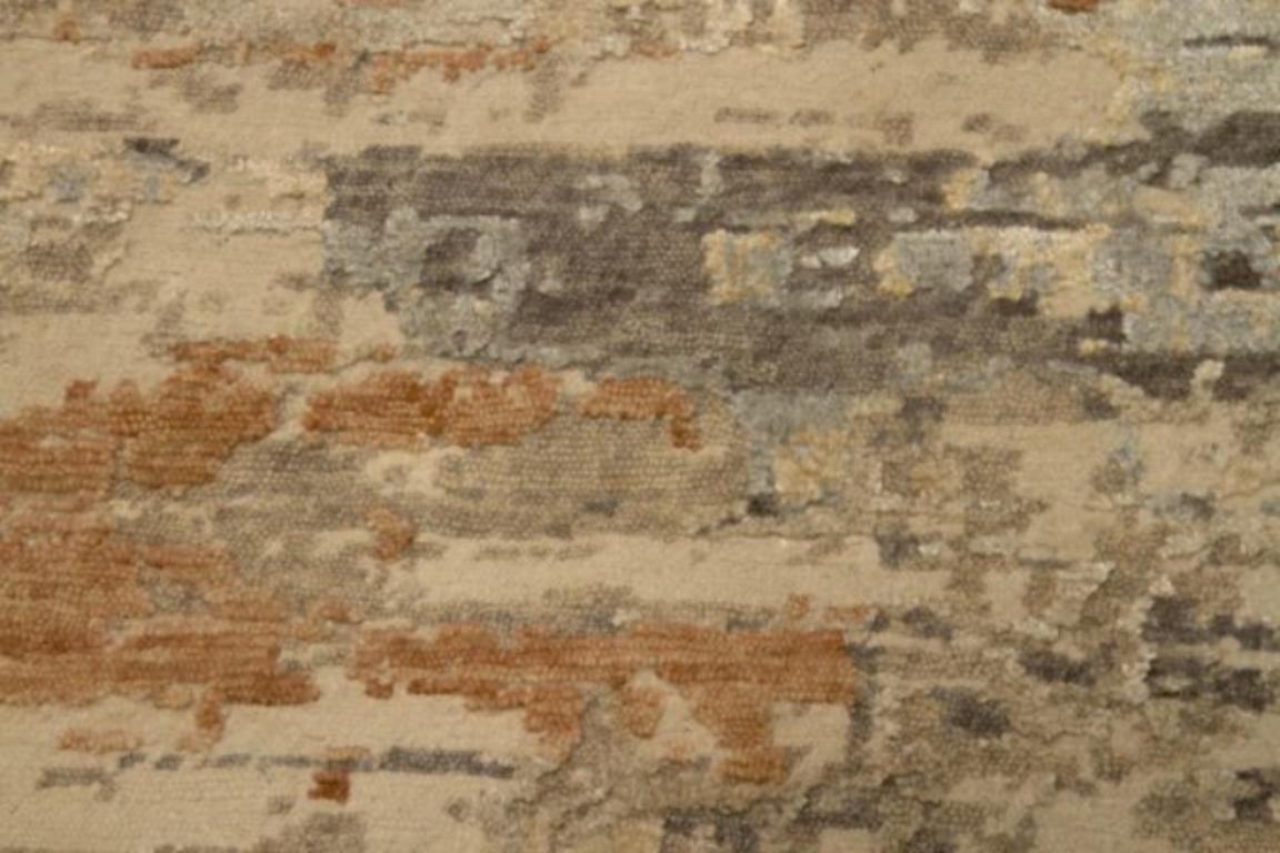 Indian India Area Rugs Circa 1990 - Wool Brown Ivory Orange Design - 91656 For Sale