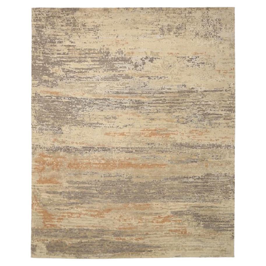 India Area Rugs Circa 1990 - Wool Brown Ivory Orange Design - 91656 For Sale