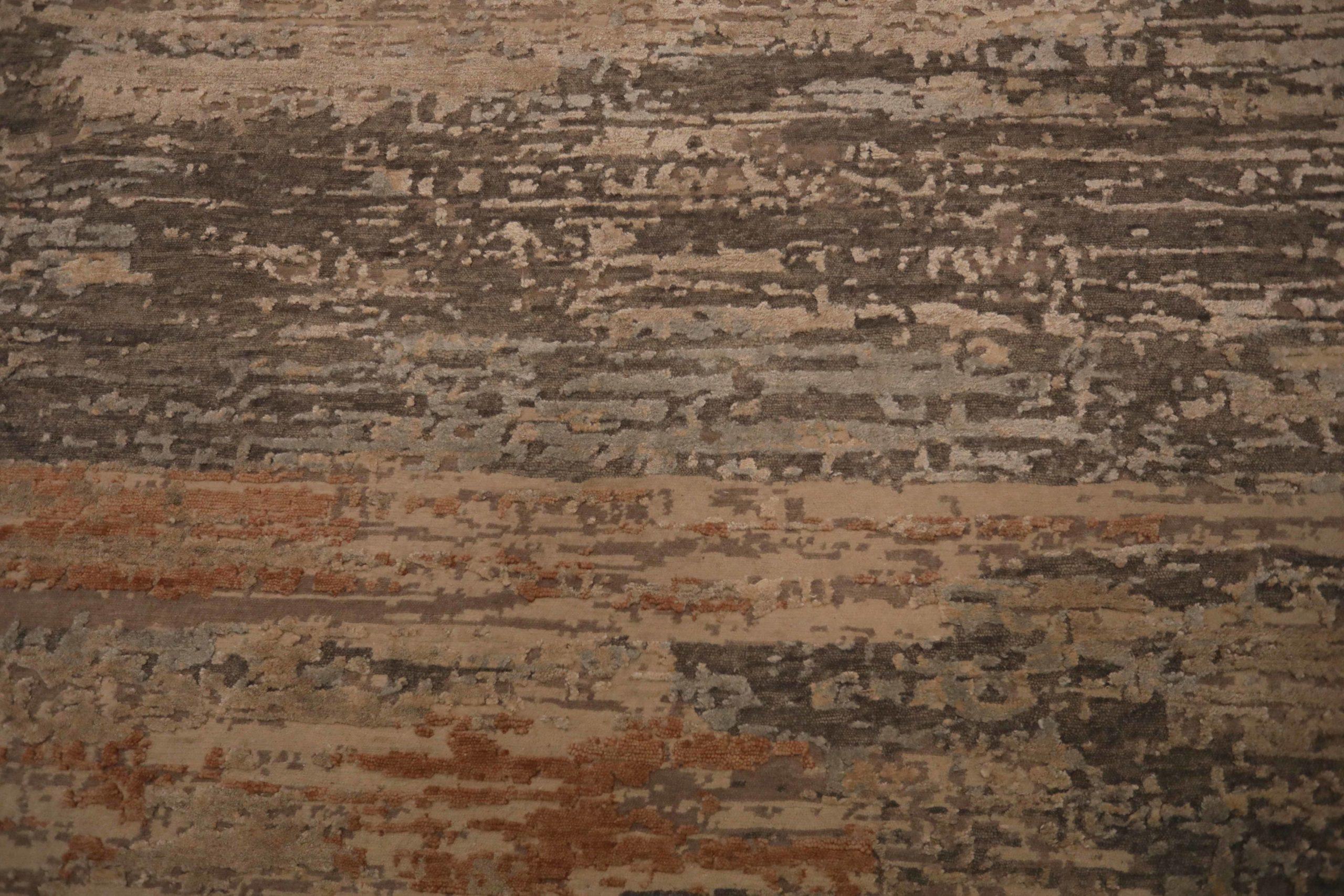 Indien Bereich Teppiche CIRCA 1990 - Wolle Brown Elfenbein Orange Design - 91657 (Indisch) im Angebot