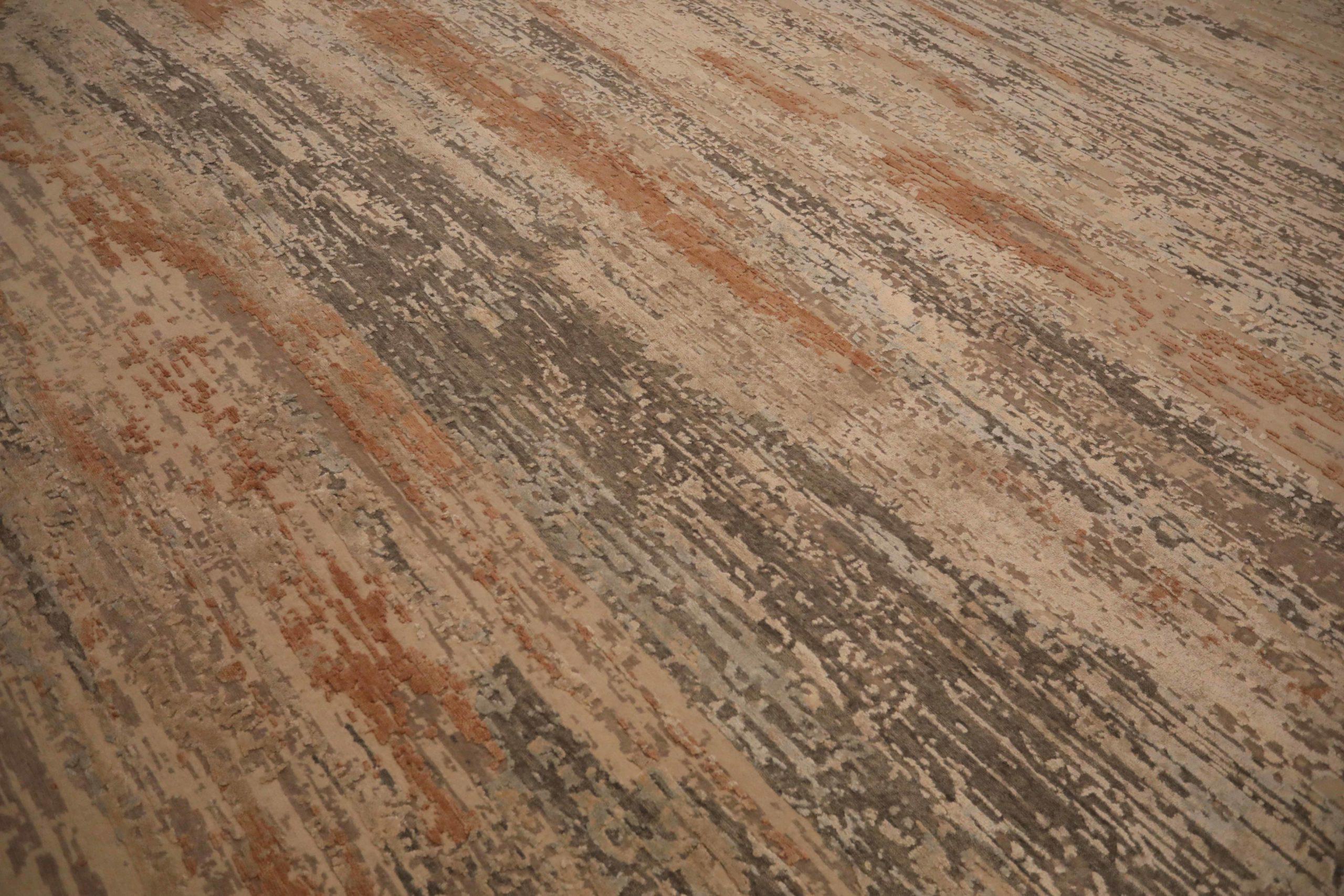 Indien Bereich Teppiche CIRCA 1990 - Wolle Brown Elfenbein Orange Design - 91657 im Zustand „Hervorragend“ im Angebot in Dallas, TX