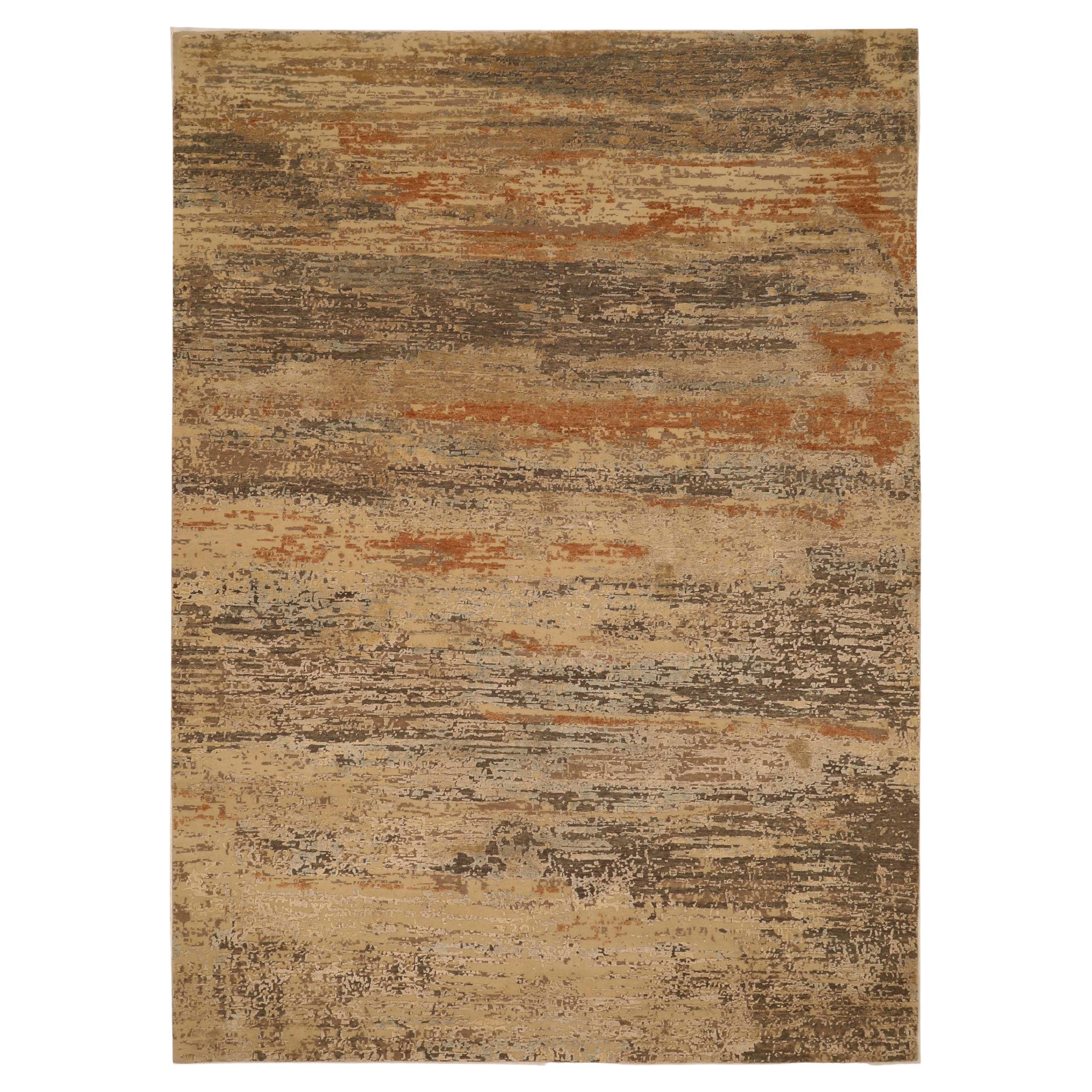 India Area Rugs Circa 1990 - Wool Brown Ivory Orange Design - 91657