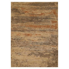 India Area Rugs Circa 1990 - Wool Brown Ivory Orange Design - 91657