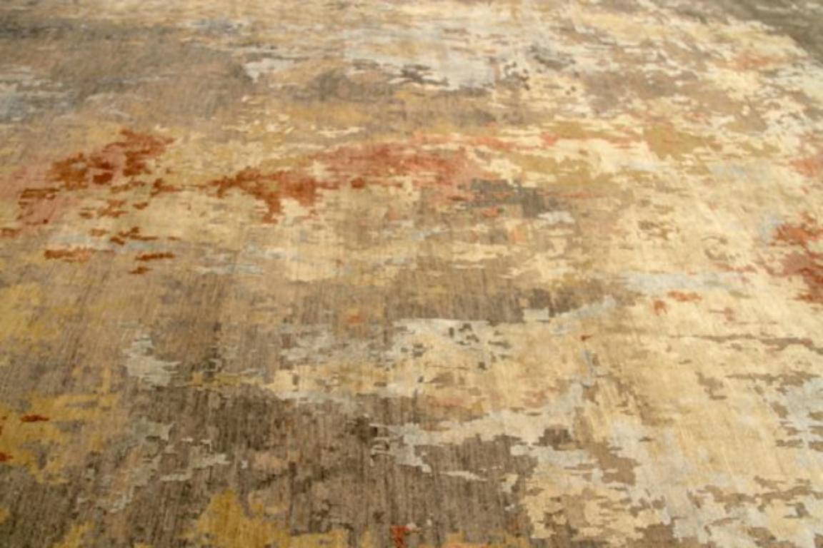 Moderno Tappeti India Circa 1990 - Lana Marrone Avorio Rosa Giallo Design - 91698 in vendita
