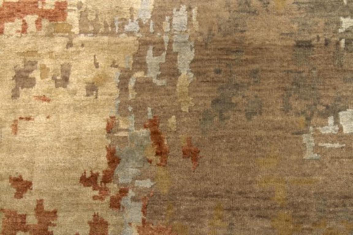 Indiano Tappeti India Circa 1990 - Lana Marrone Avorio Rosa Giallo Design - 91698 in vendita