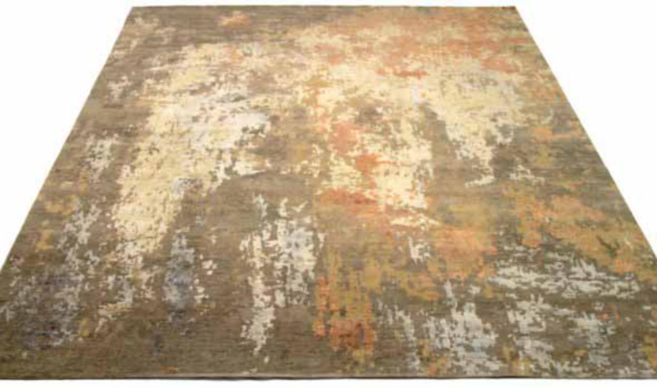 Tappeti India Circa 1990 - Lana Marrone Avorio Rosa Giallo Design - 91698 In condizioni ottime in vendita a Dallas, TX