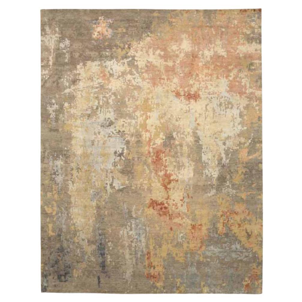 India Area Rugs Circa 1990 - Wool Brown Ivory Pink Yellow Design - 91698