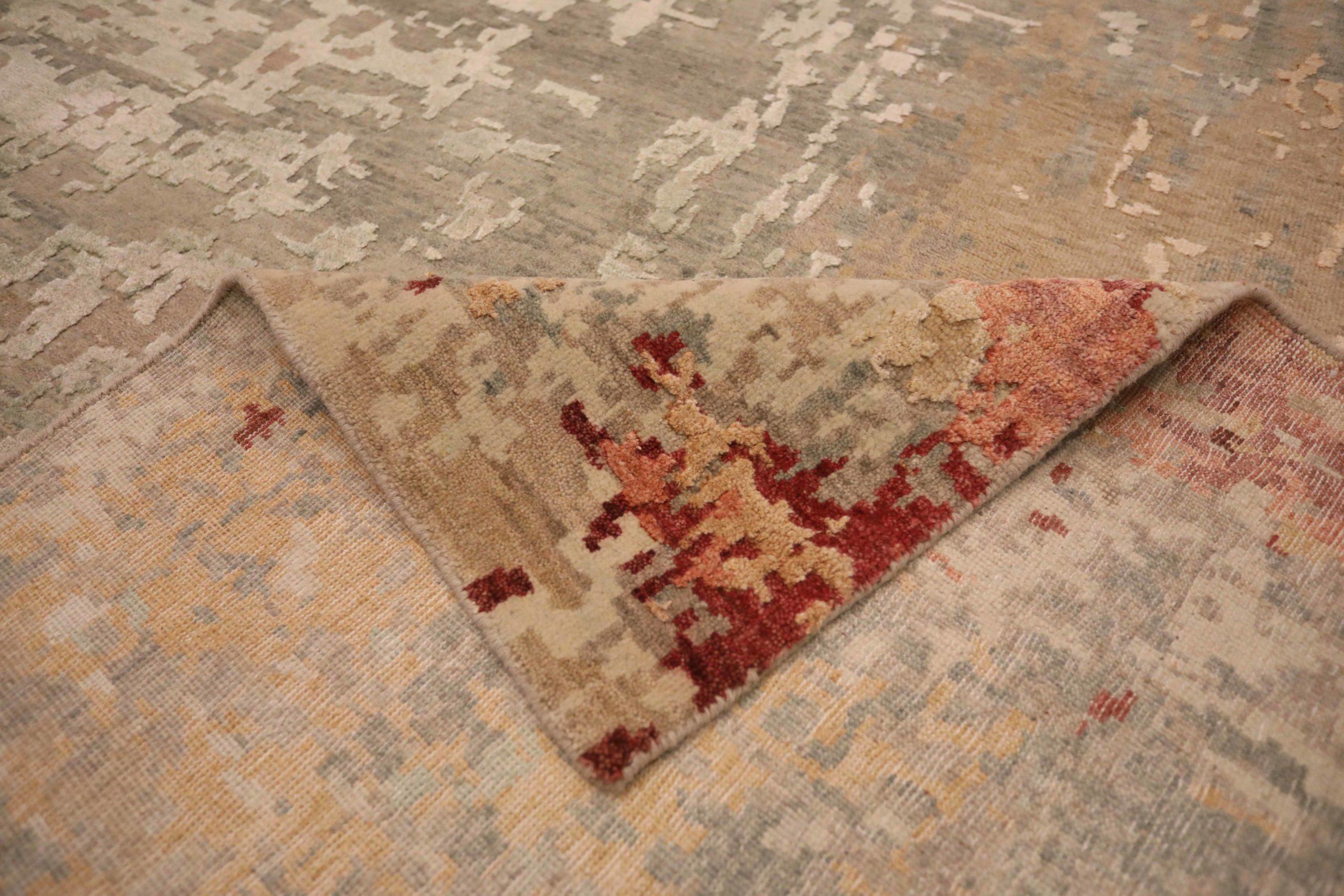 India Area Rugs Circa 1990 - Wool Brown Pink Red Yellow Design - 91659 In Excellent Condition For Sale In Dallas, TX