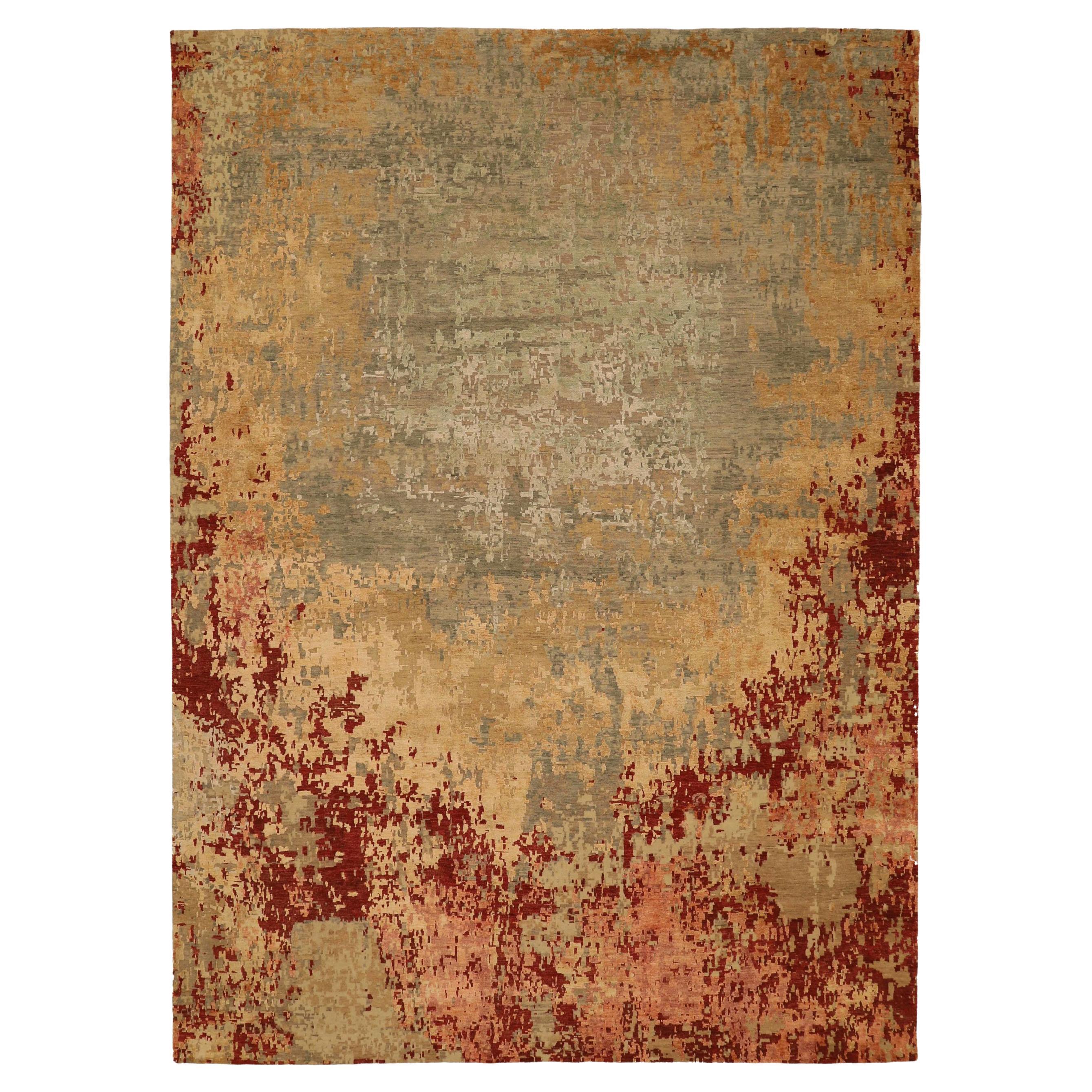 India Area Rugs Circa 1990 - Wool Brown Pink Red Yellow Design - 91659 For Sale