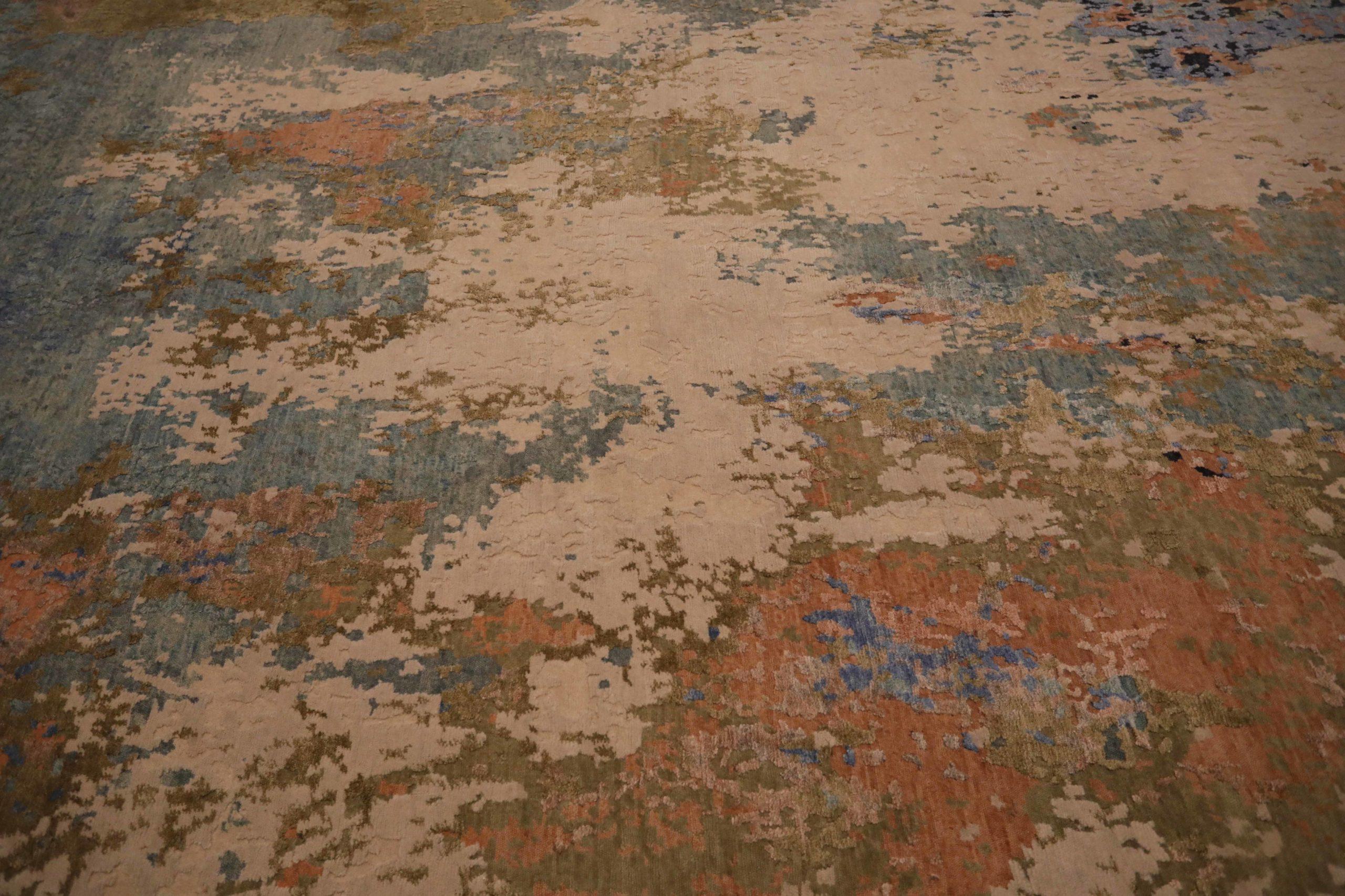 India-Teppiche Circa 1990 - Wolle Grau Grün Elfenbein Rosa Design - 91654 (Moderne) im Angebot