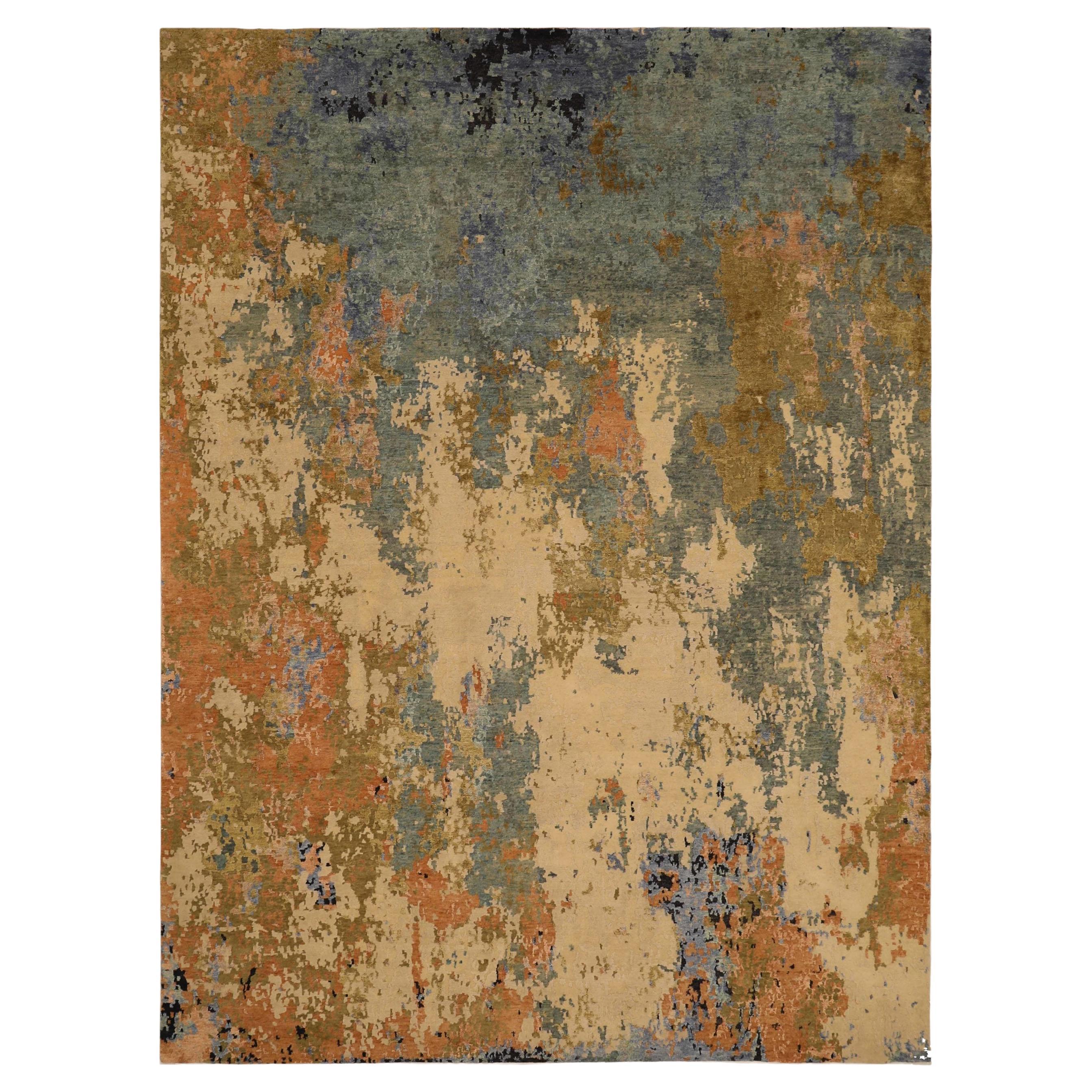 India Area Rugs Circa 1990 - Wool Gray Green Ivory Pink Design - 91654