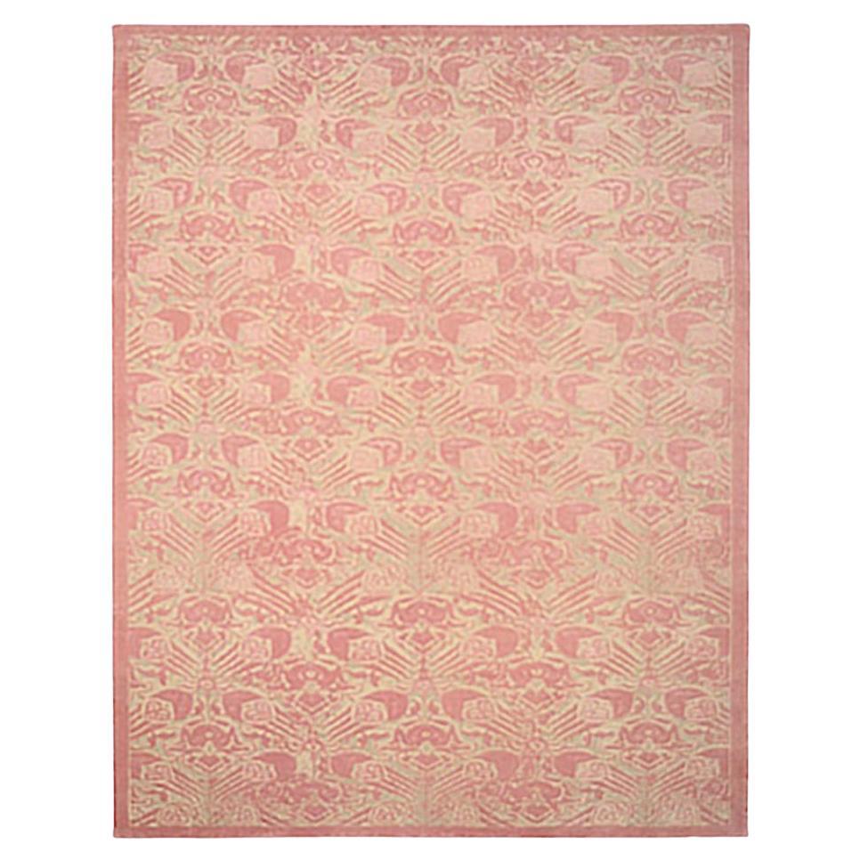 India Area Rugs Circa 1990 - Wool Ivory Pink Design - 91712 For Sale