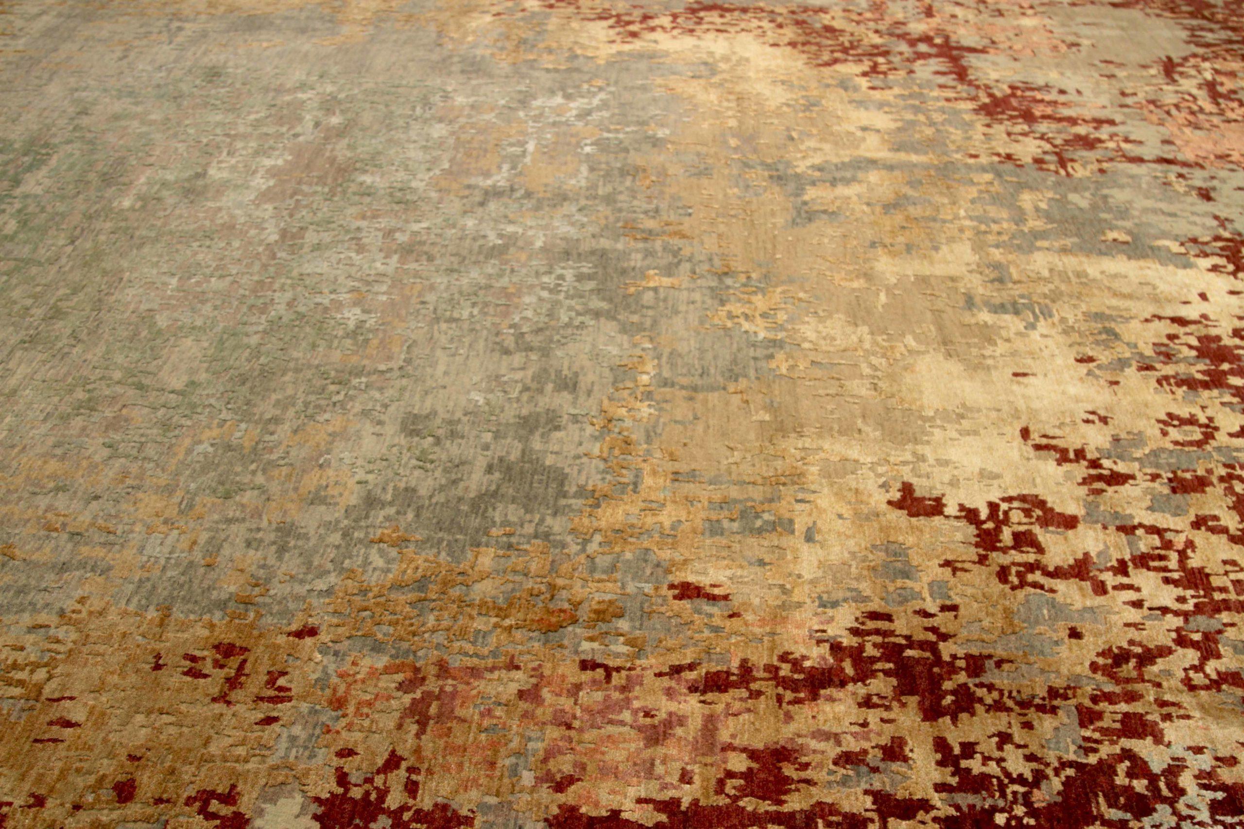 Modern India Area Rugs Circa 1990 - Wool Ivory Pink Red Yellow Design - 91643 For Sale