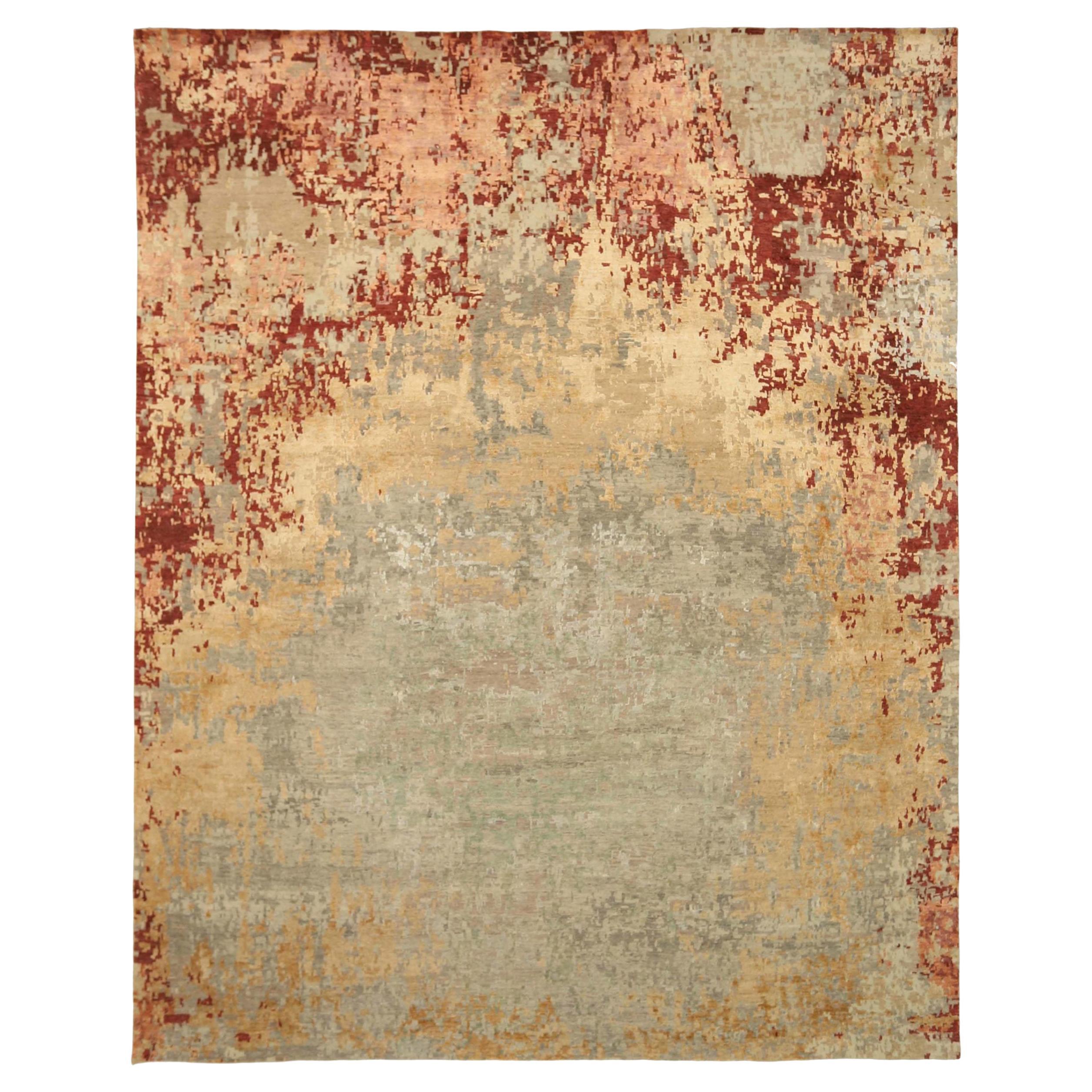India Area Rugs Circa 1990 - Wool Ivory Pink Red Yellow Design - 91643
