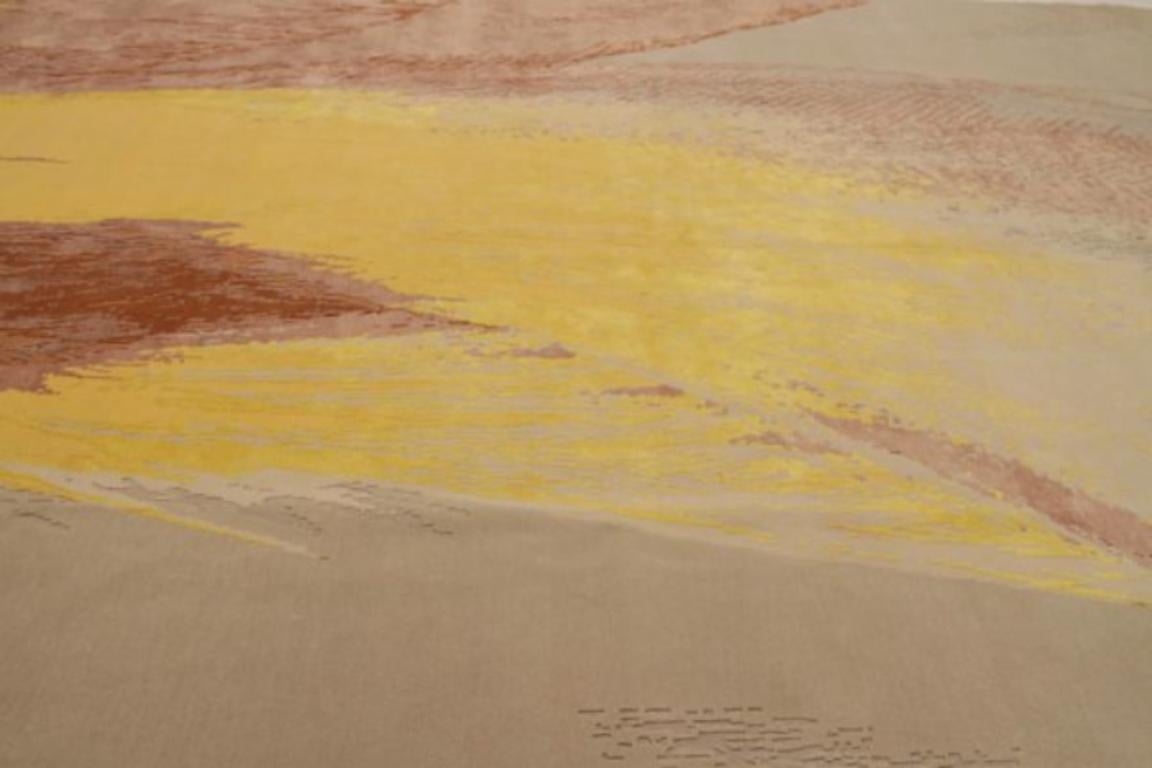 Modern India Area Rugs Circa 1990 - Wool Ivory Pink Red Yellow Design - 91719 For Sale