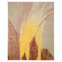India Area Rugs Circa 1990 - Wool Ivory Pink Red Yellow Design - 91719