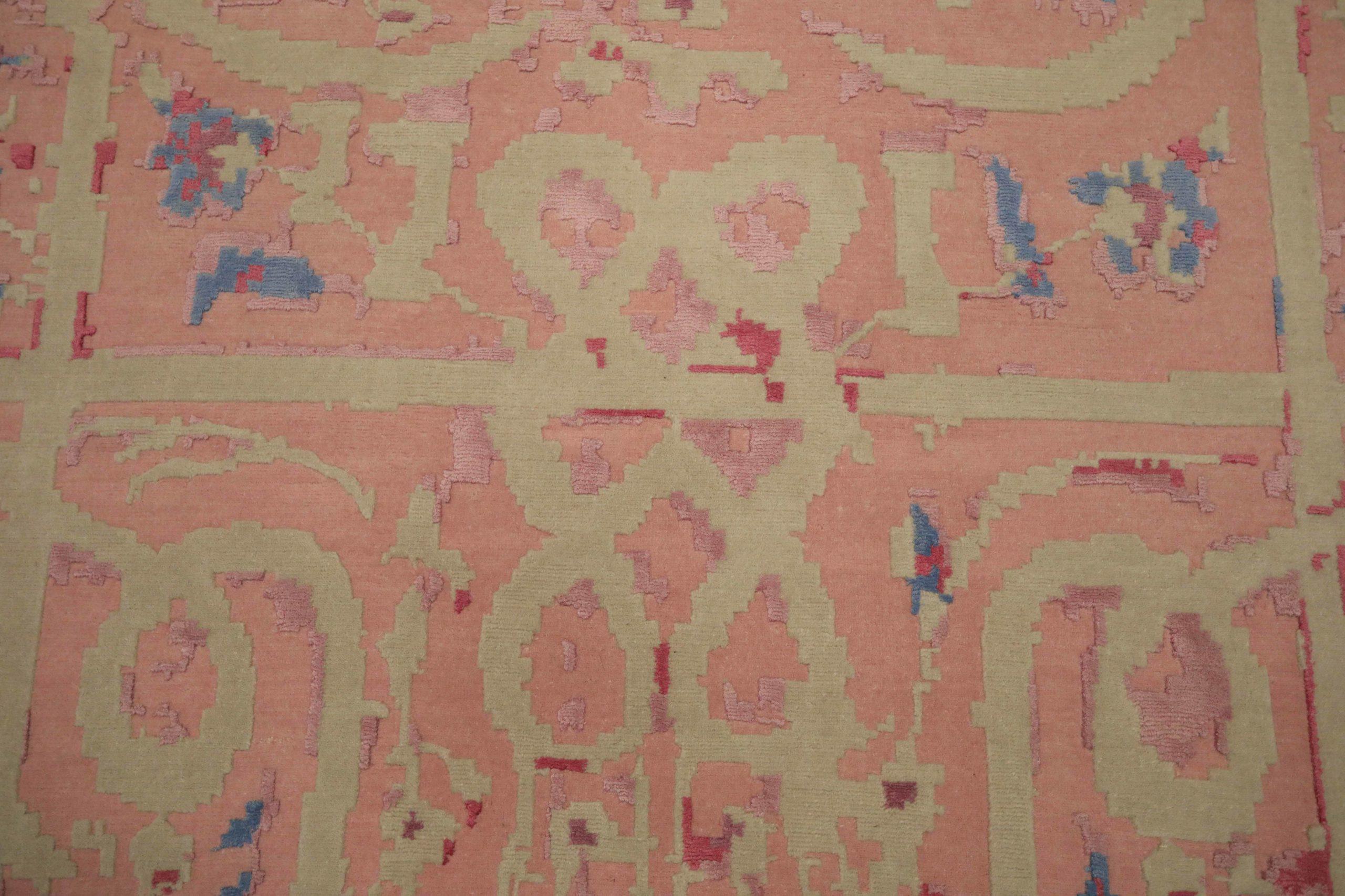 Indian India Area Rugs Circa 1990 - Wool Ivory Pink Taupe Design - 91726 For Sale