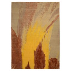 Tapis d'Inde des années 1990 - Laine ivoire rouge jaune et jaune motifs - 91718