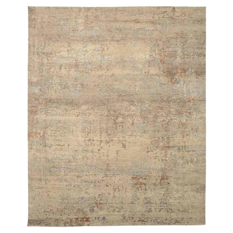 India Area Rugs Circa 1990 - Wool Ivory Taupe Design - 91683
