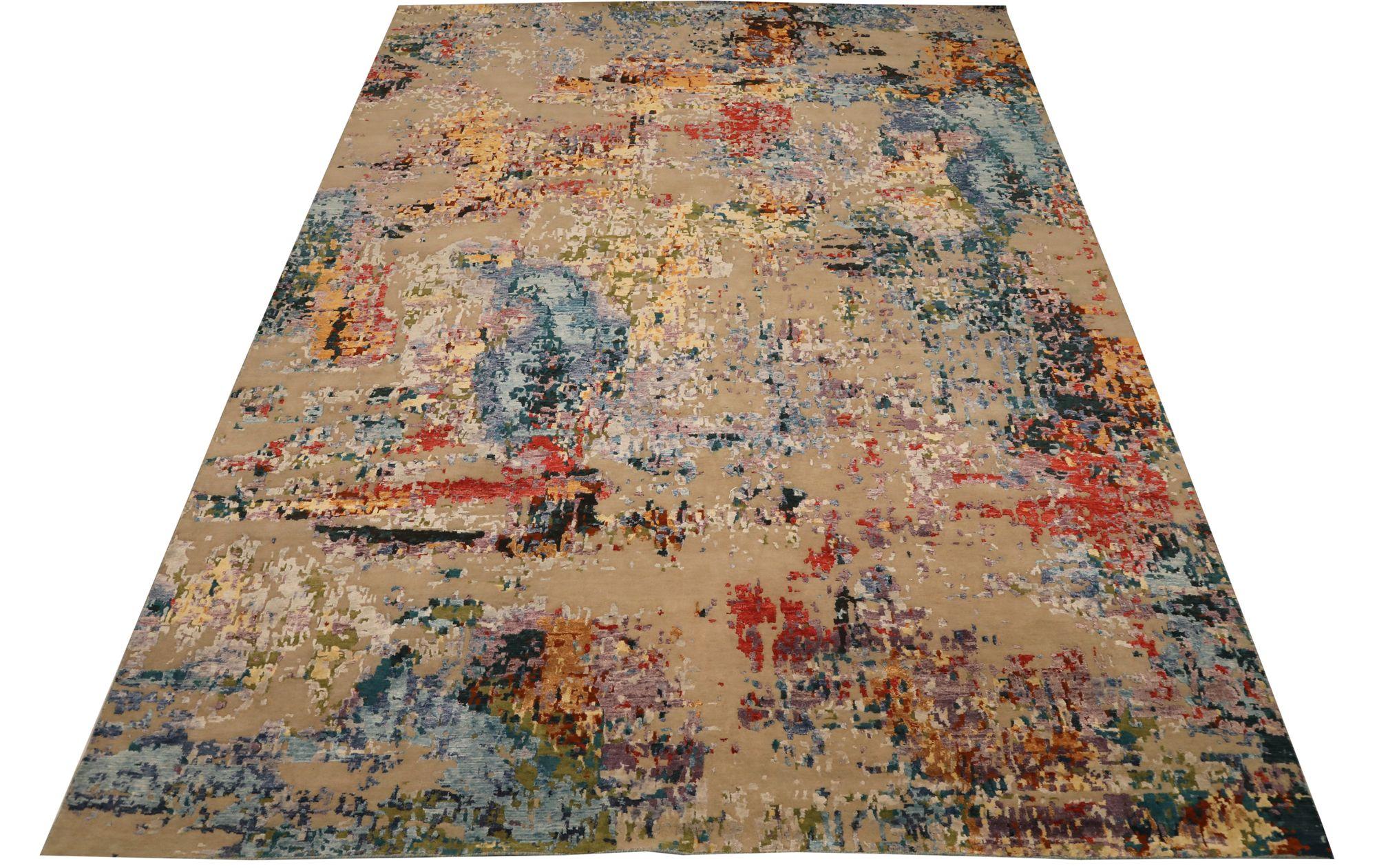 Découvrez l'élégance de l'article d'Eleg présentant des tapis de zone de Circa 1990. Conçu avec de la laine et de la soie et du bleu-vert-ivoire-rouge-jaune, ce design exclusif est parfait pour mettre en valeur votre espace.
