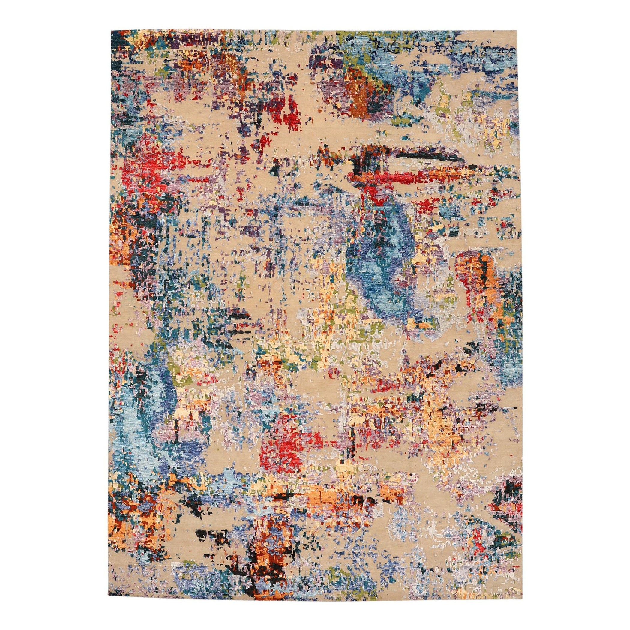 India Area Rugs - Wolle und Seide Blau Grün Elfenbein Rot Gelb - 97322