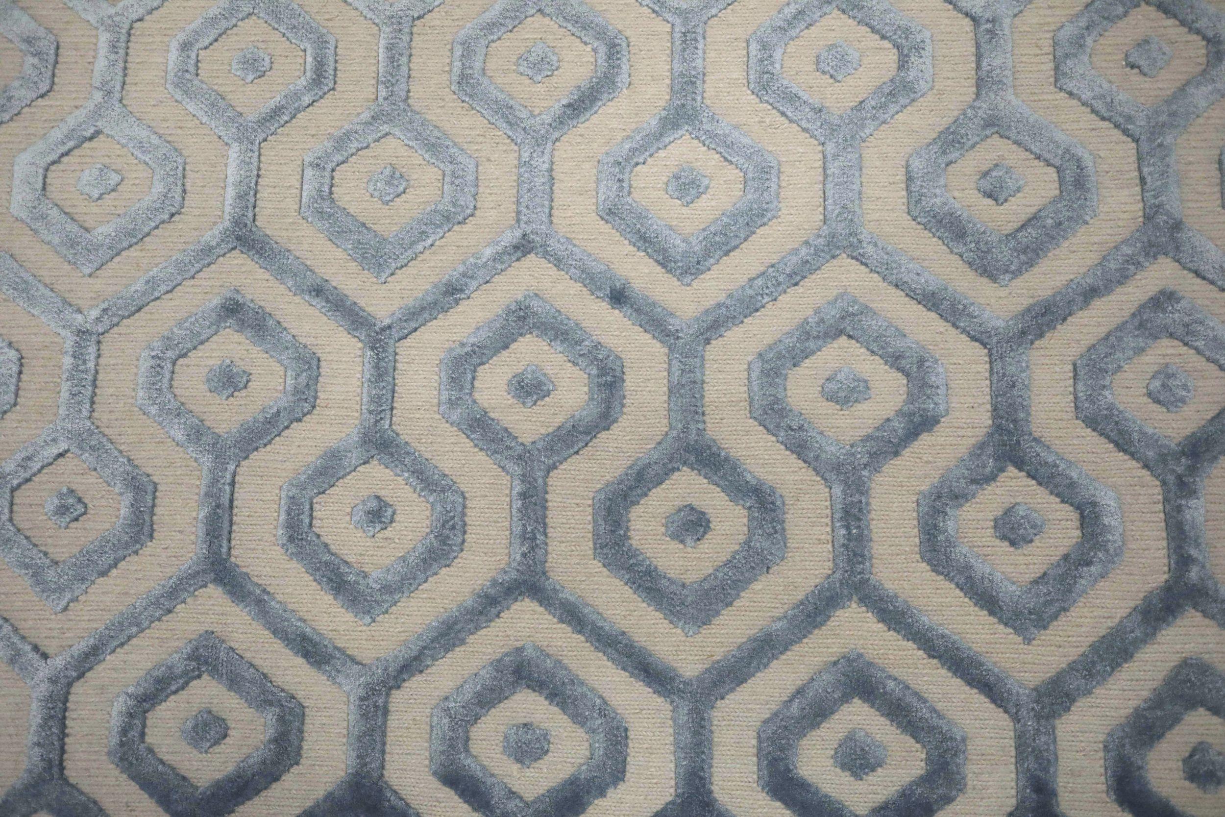 Indische Teppiche - Wolle und Seide Grau Elfenbein Design - 93632 im Zustand „Hervorragend“ im Angebot in Dallas, TX