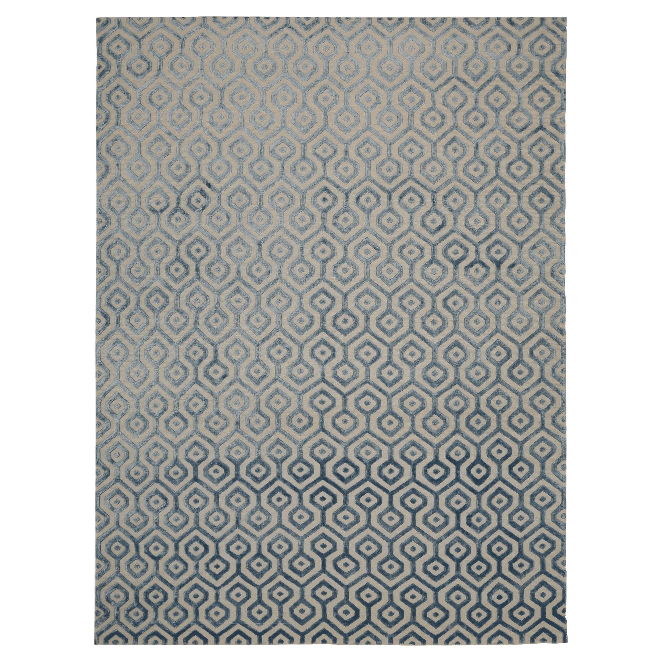 Indische Teppiche - Wolle und Seide Grau Elfenbein Design - 93632