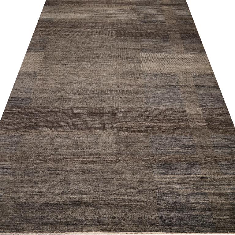 Indian India Area Rugs - Wool Black Brown Gray Ivory Design - 98063 For Sale