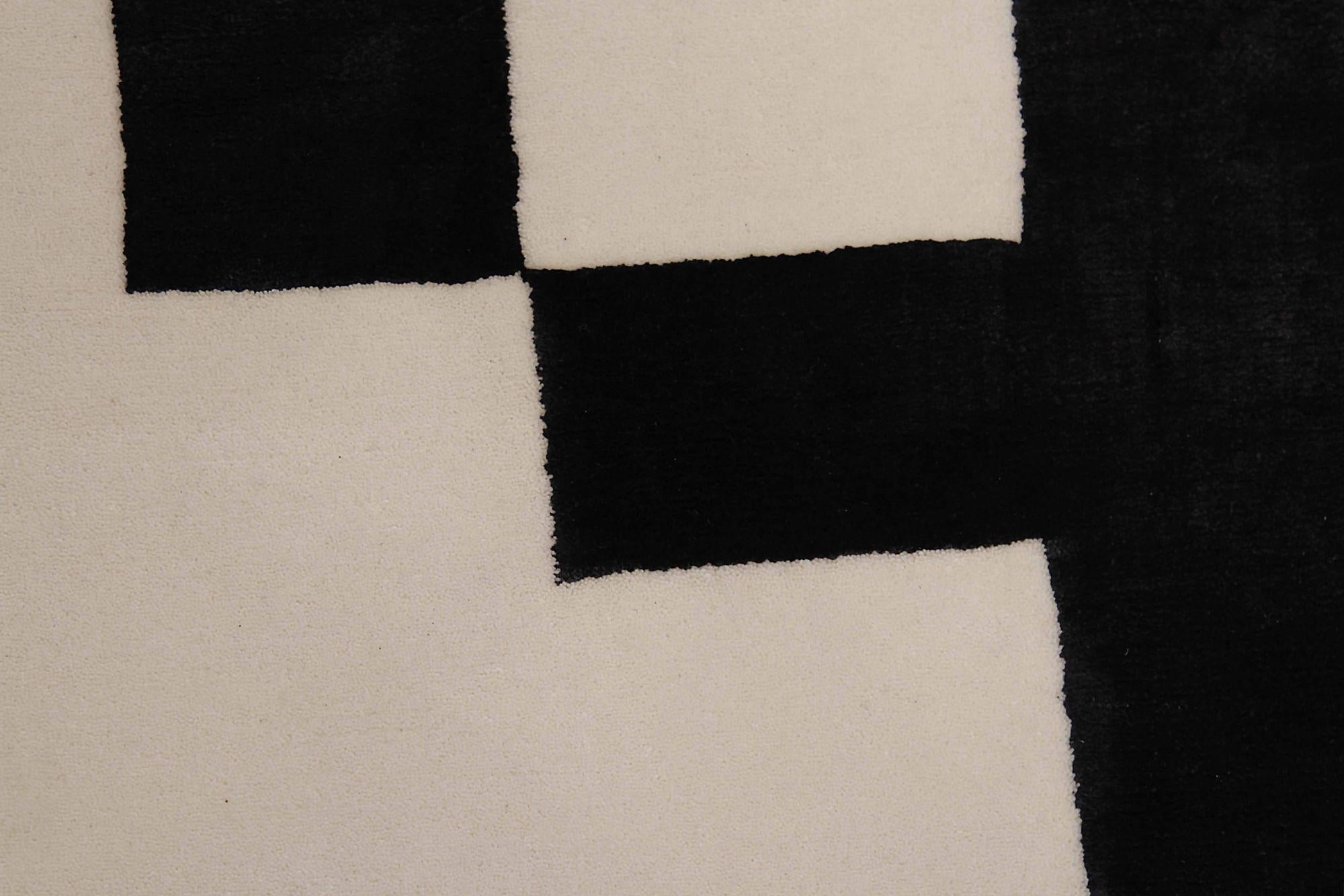 Moderne Tapis de sol Inde - Laine Noir Design/One - 91723 en vente