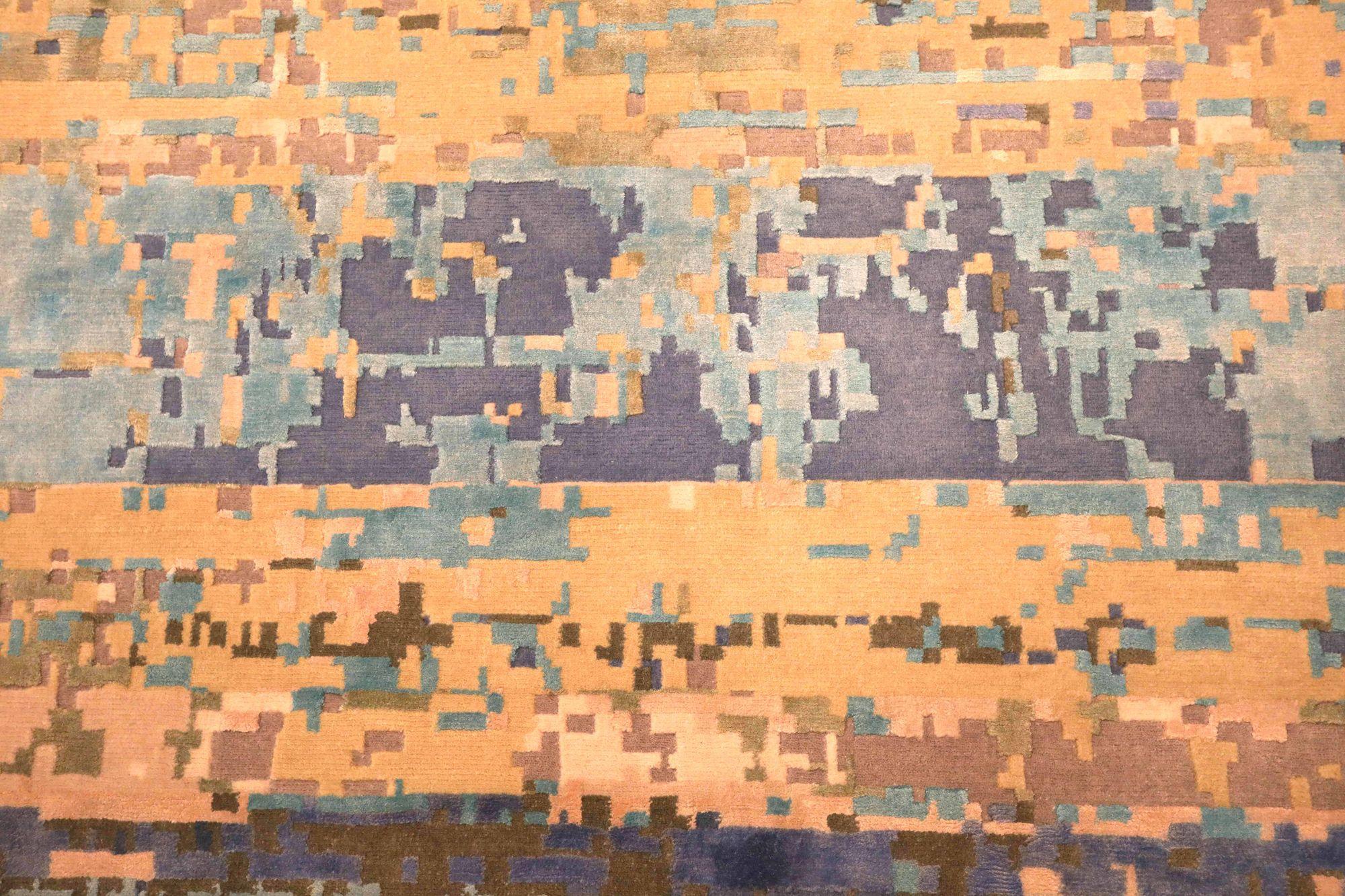 Moderne Tapis de zone Inde - Laine Bleu Brown Design/One - 93627 en vente