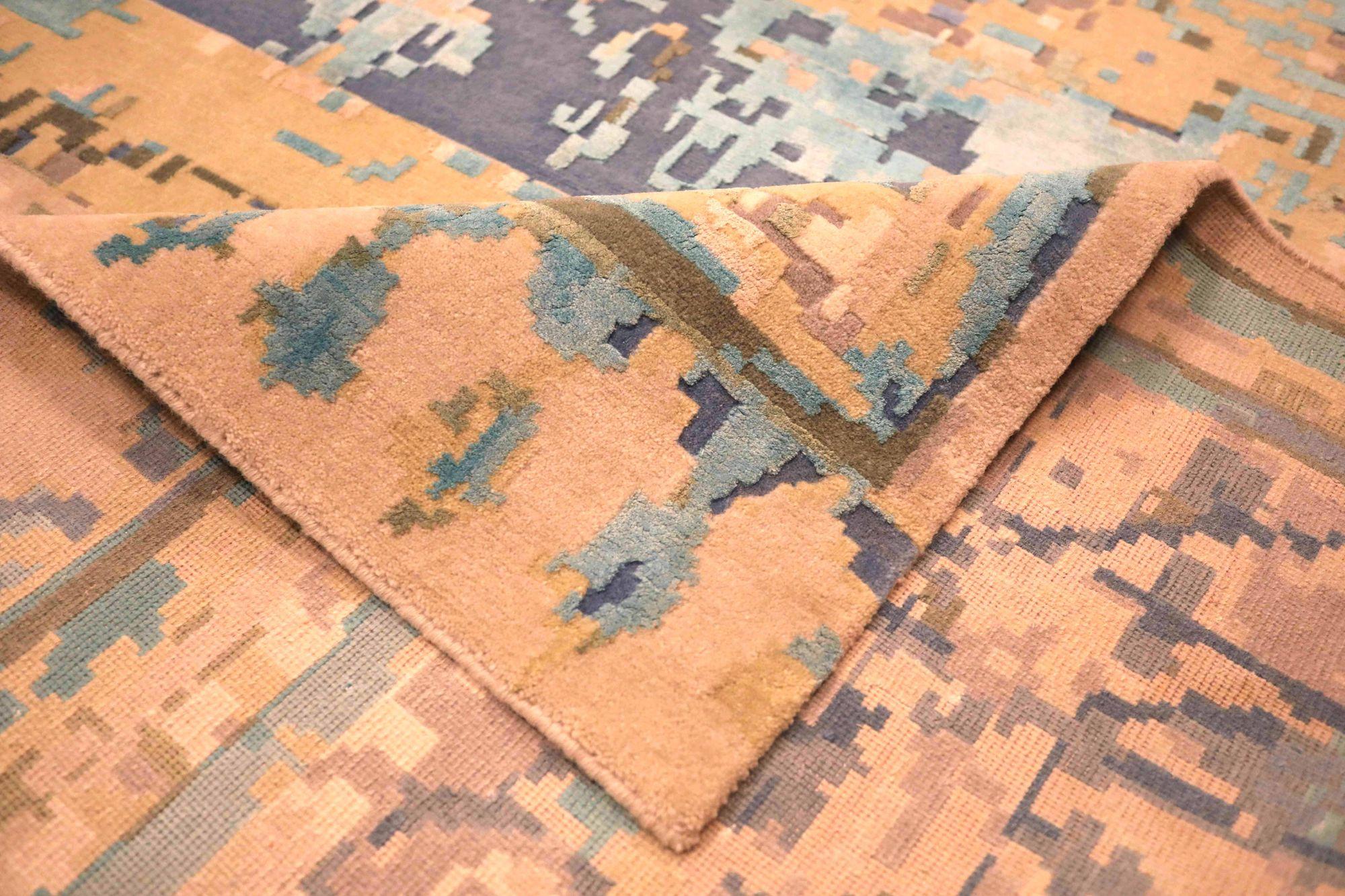 Tapis de zone Inde - Laine Bleu Brown Design/One - 93627 Excellent état - En vente à Dallas, TX