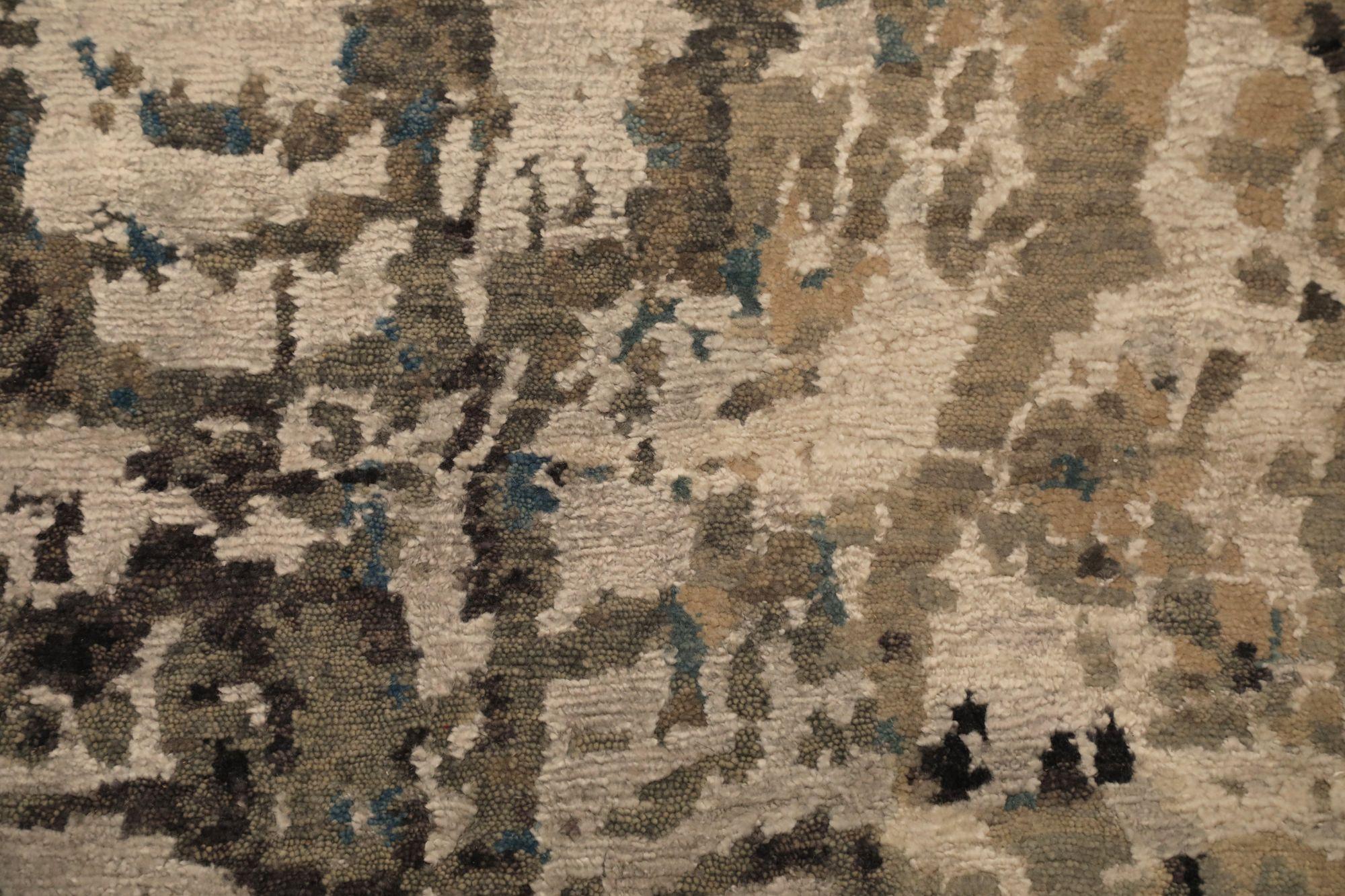 Indien Bereich Teppiche - Wolle Blau Braun Elfenbein Design - 97329 im Zustand „Hervorragend“ im Angebot in Dallas, TX