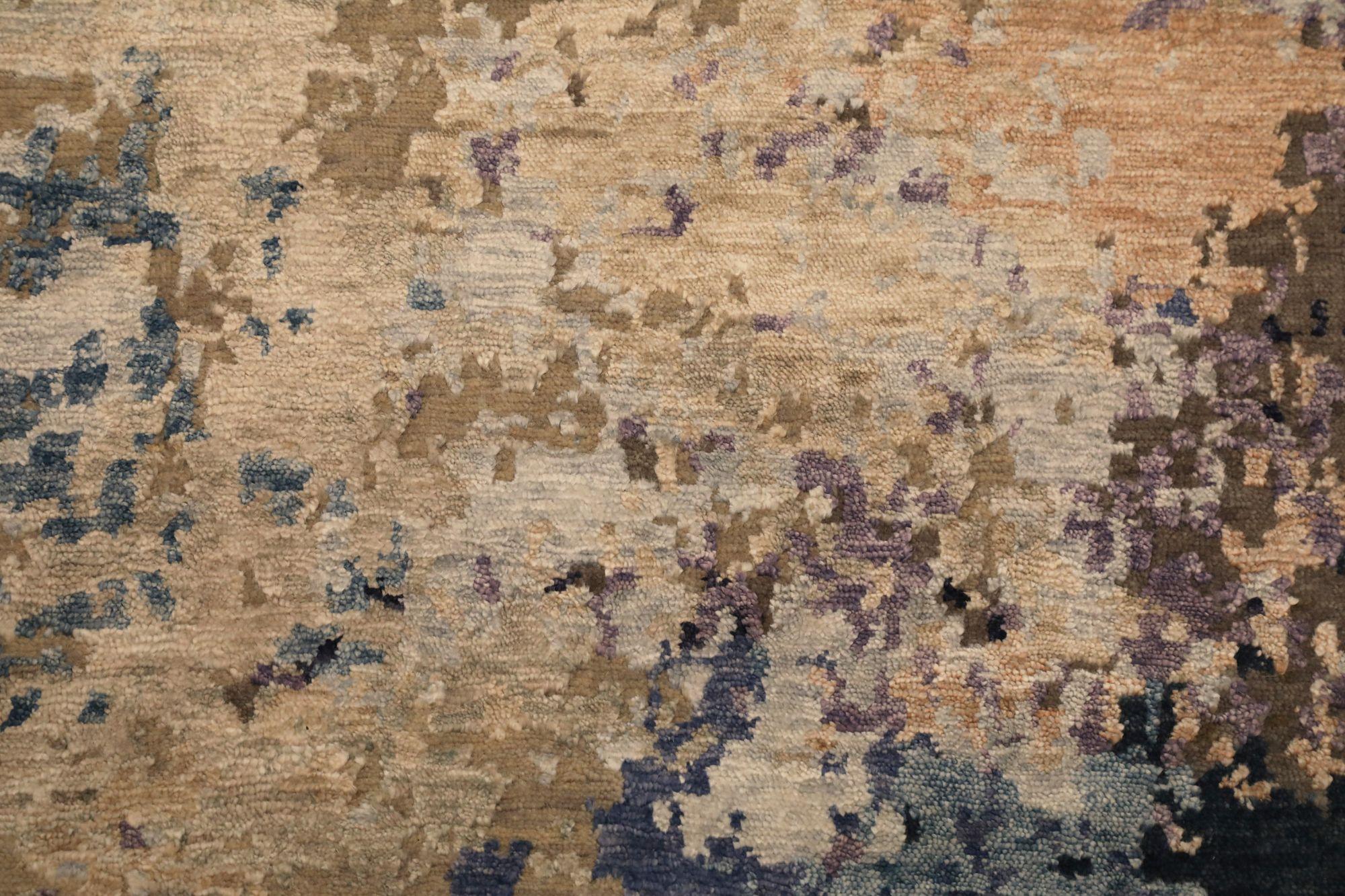 Indien Bereich Teppiche - Wolle Blau Braun Elfenbein Purpel Taupe Design - 97331 im Zustand „Hervorragend“ im Angebot in Dallas, TX