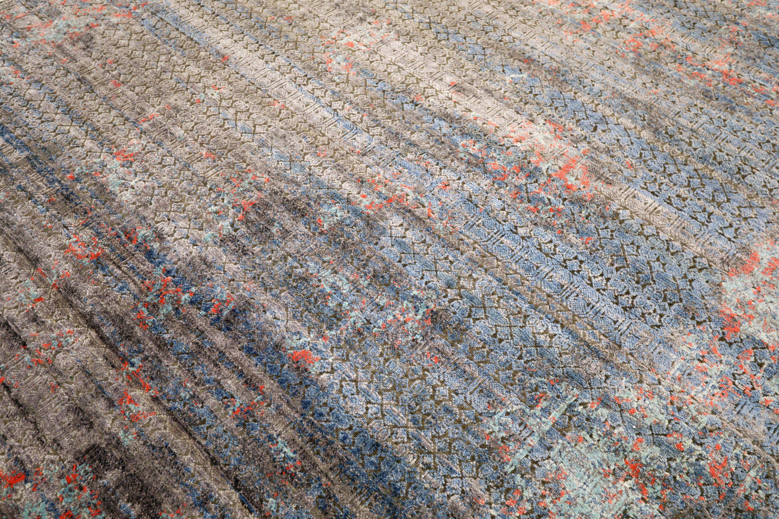XX secolo Tappeti India - Lana Blu Marrone Avorio Rosso Design - 93296 in vendita