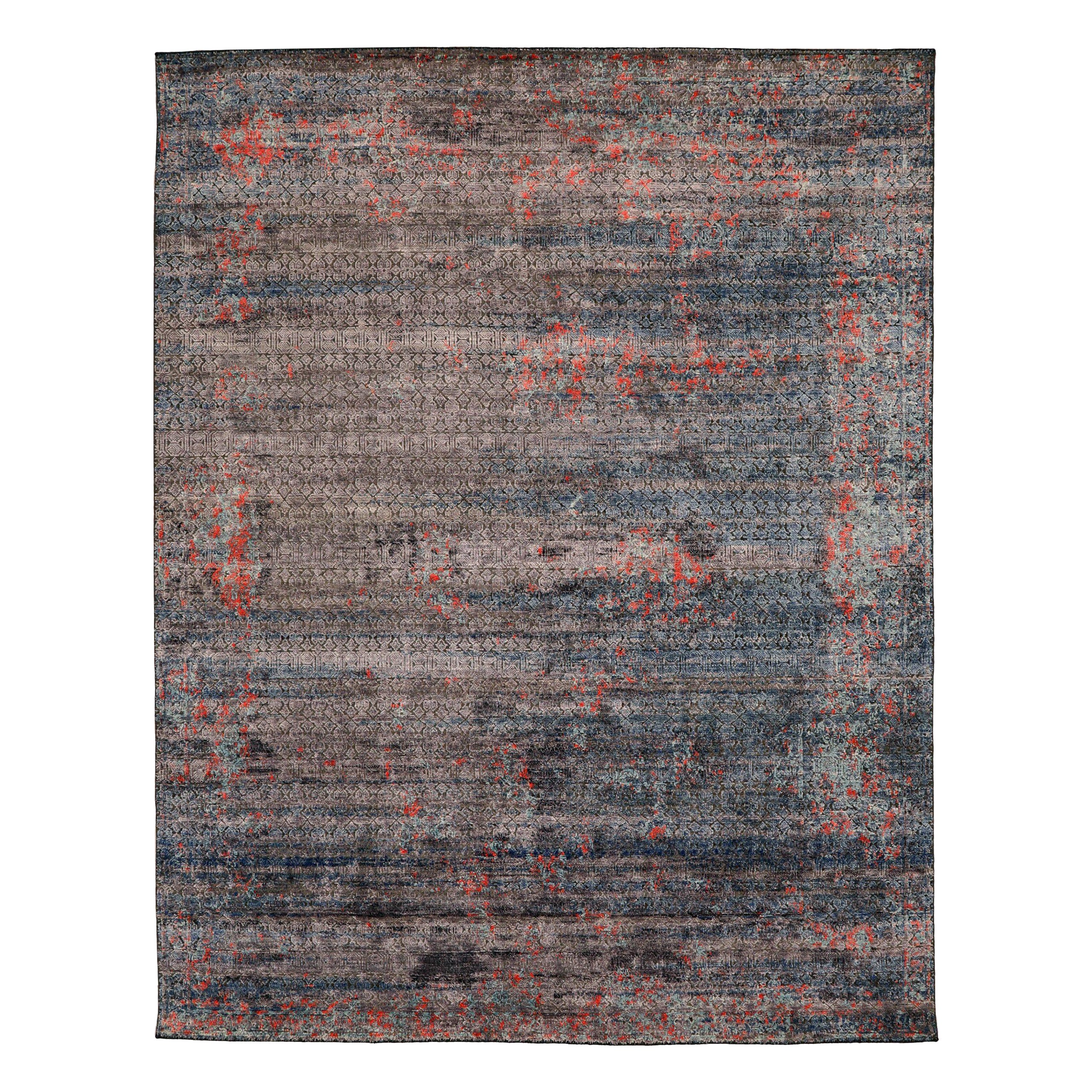 Indien Bereich Teppiche - Wolle Blau Braun Elfenbein Rot Design - 93296