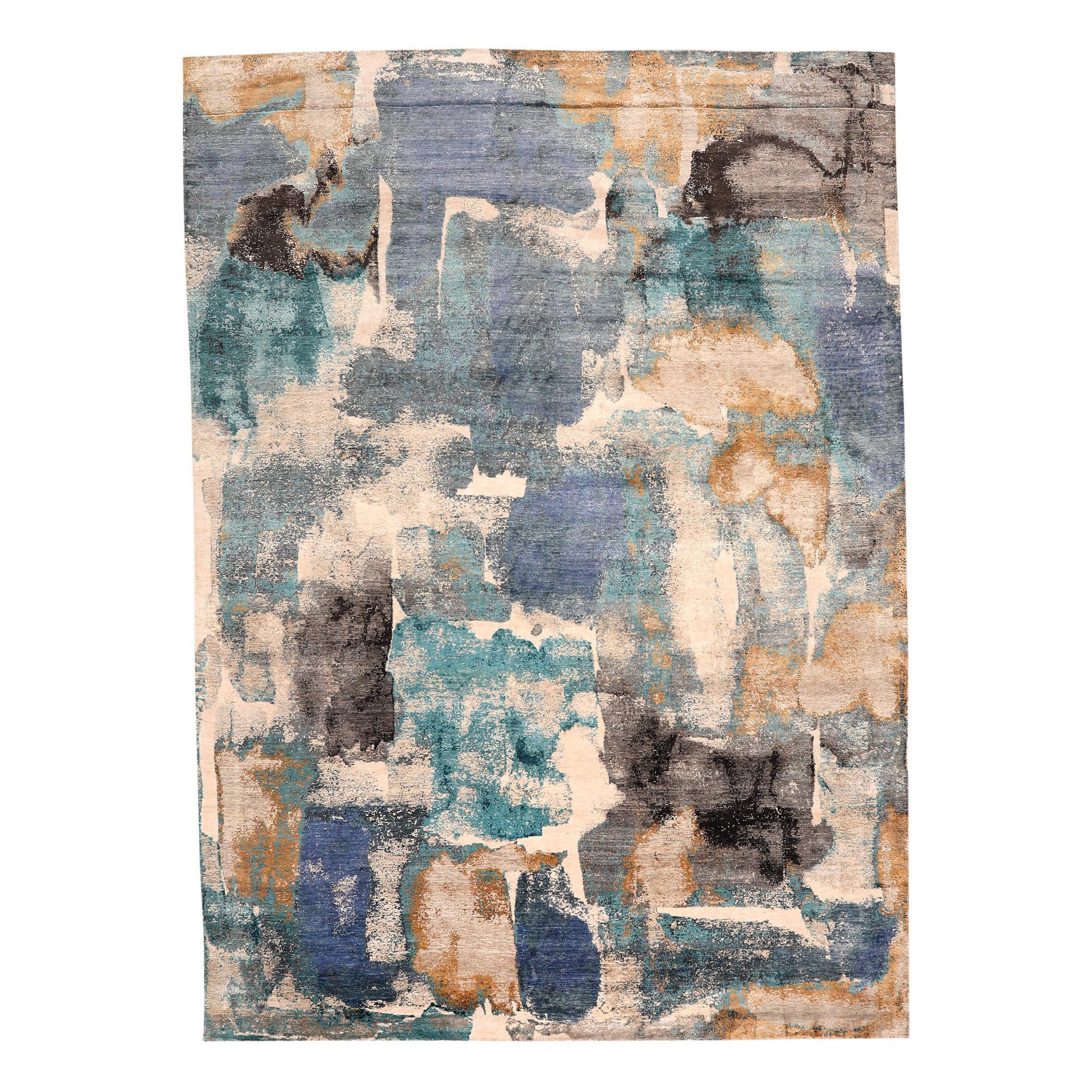 Indien Bereich Teppiche - Wolle Blau Braun Elfenbein Gelb Design - 97334