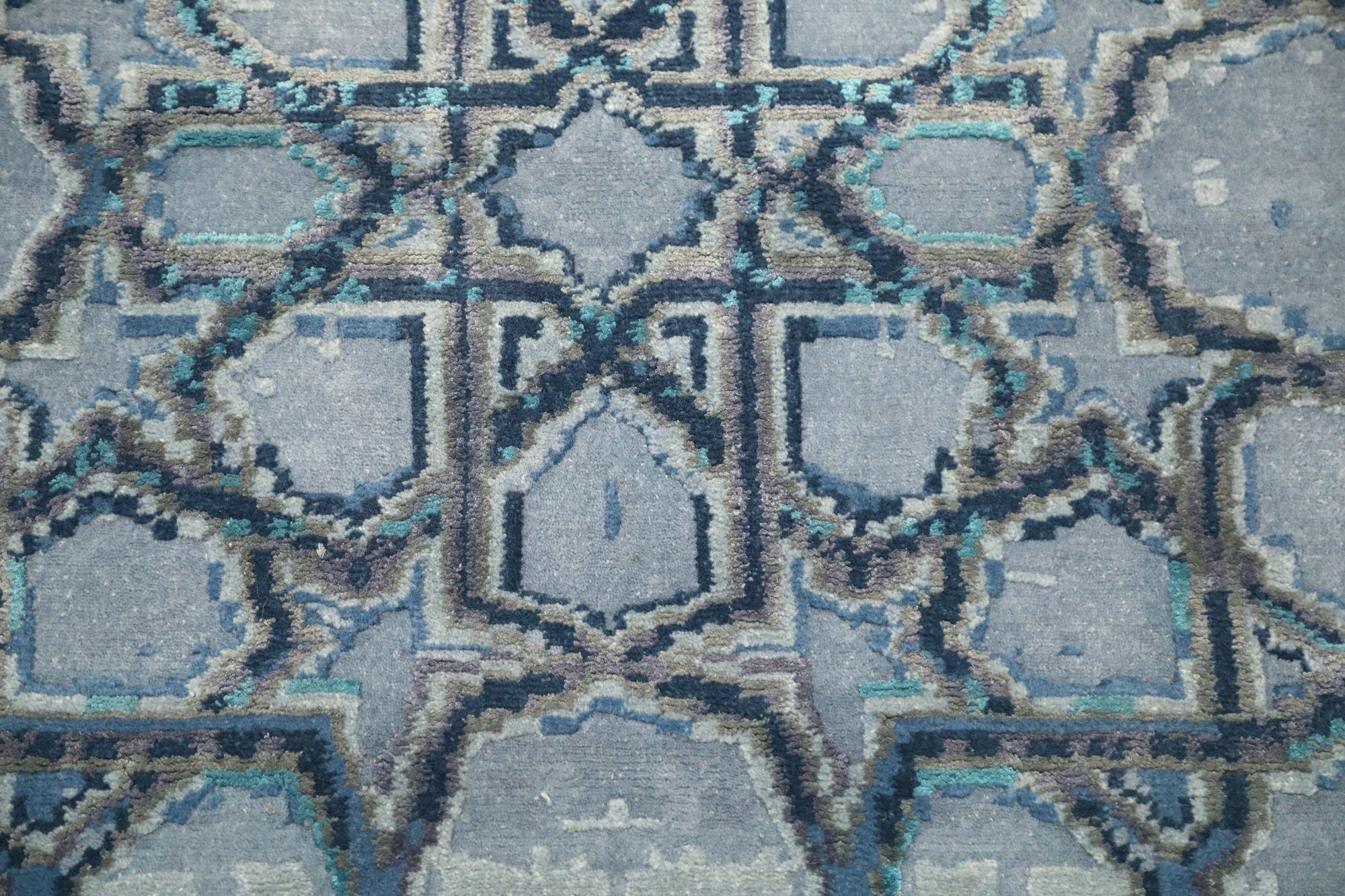 Indien Tapis d'Inde à motif bleu en laine - 96632 en vente