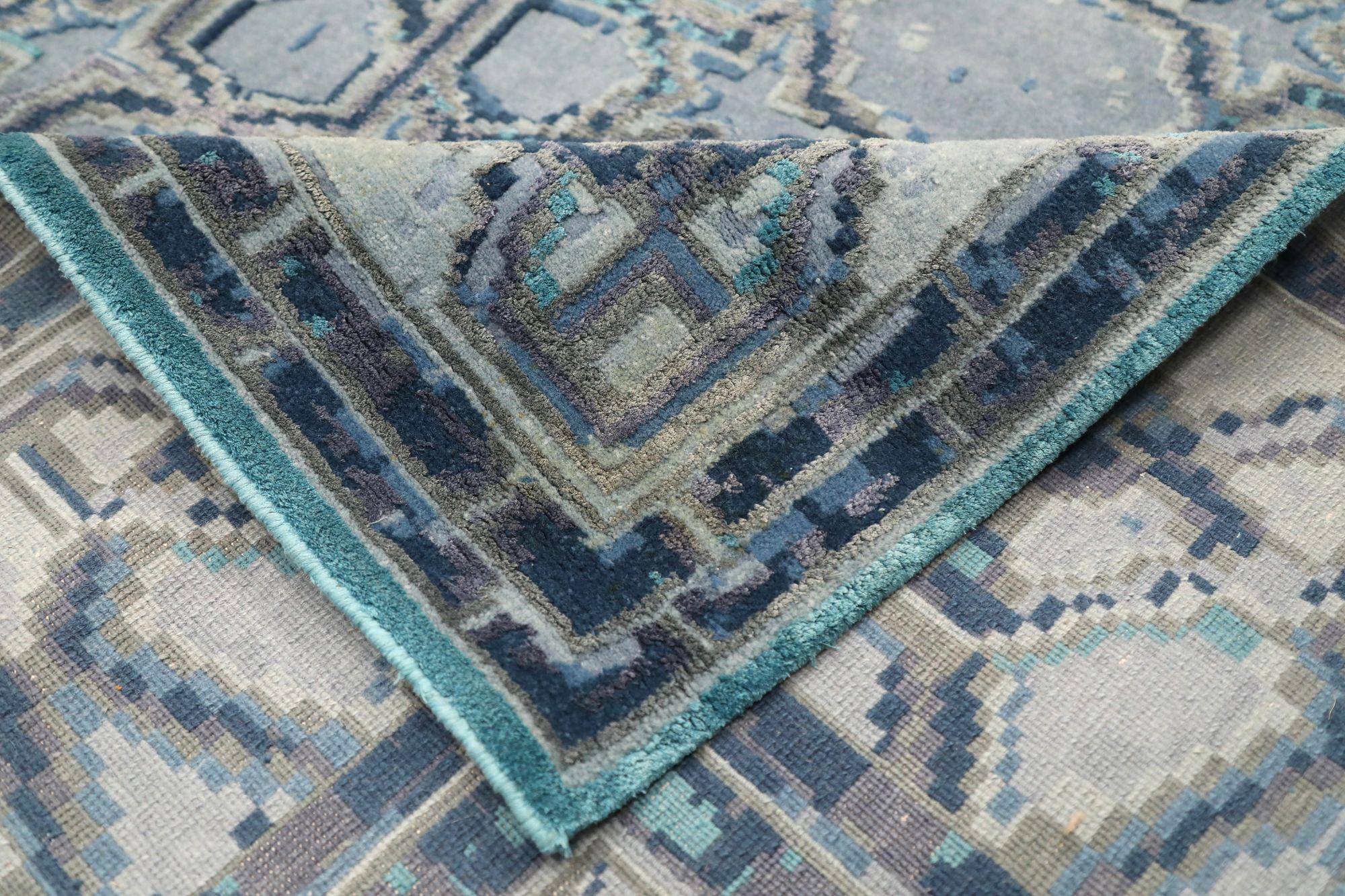 Tapis d'Inde à motif bleu en laine - 96632 Excellent état - En vente à Dallas, TX