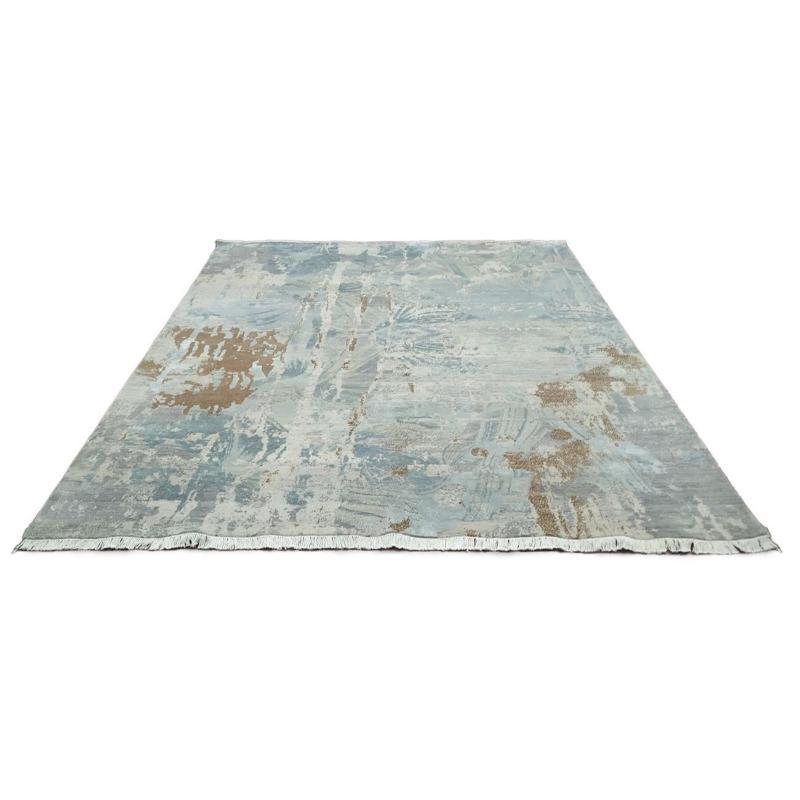 Indische Teppiche - Wolle Blau Elfenbein Design - 93292 (Moderne) im Angebot
