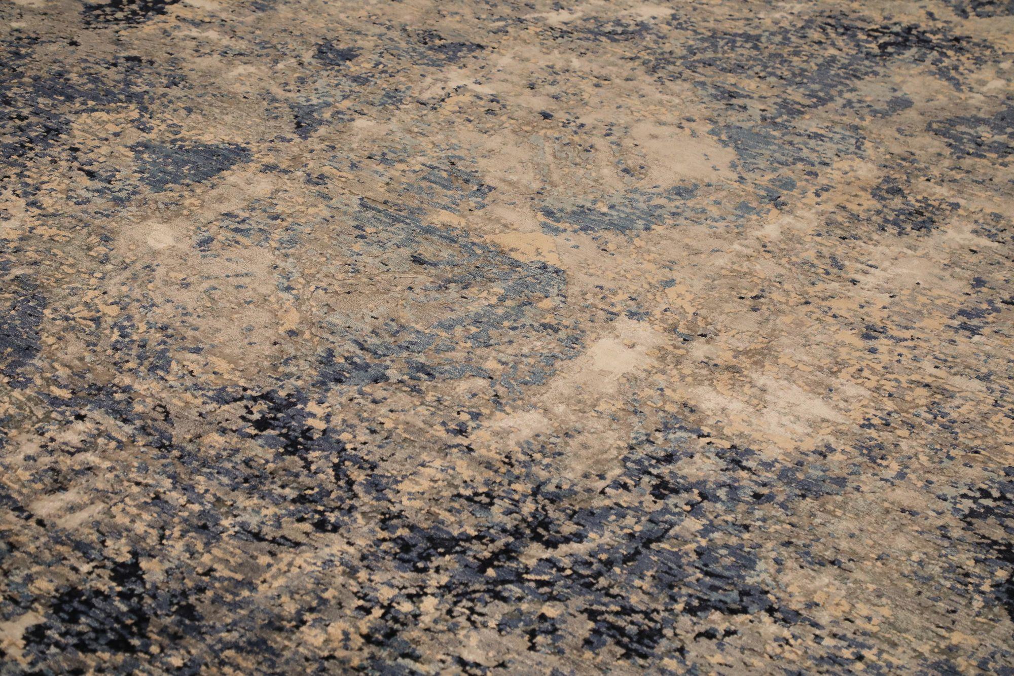 Modern India Area Rugs - Wool Blue Ivory Design - 97323 For Sale