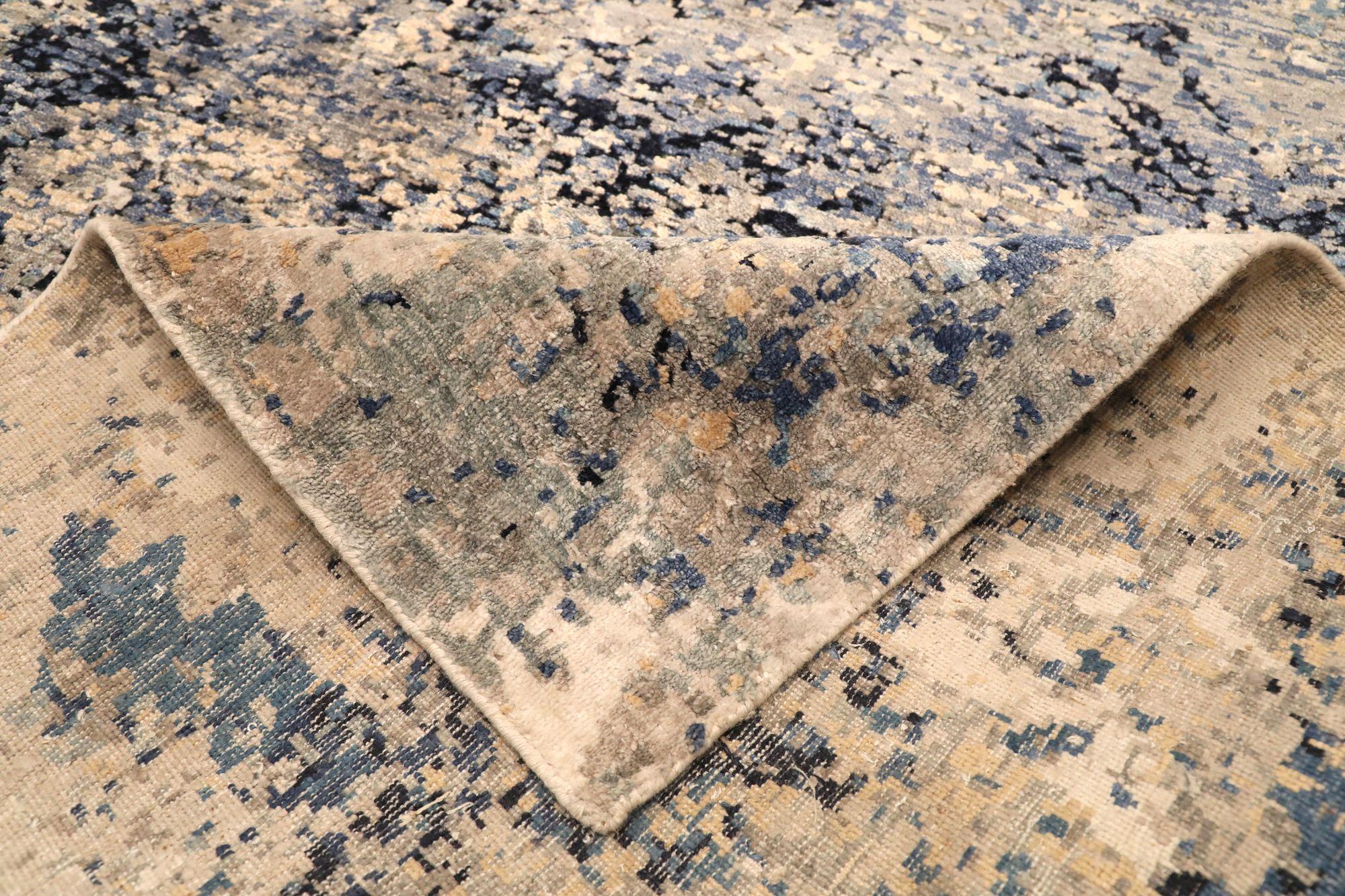 Indian India Area Rugs - Wool Blue Ivory Design - 97323 For Sale