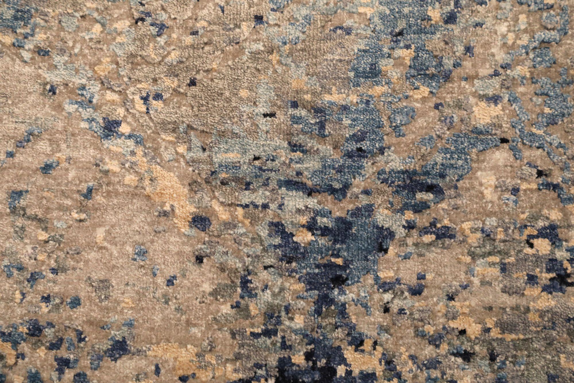 Hand-Knotted India Area Rugs - Wool Blue Ivory Design - 97323 For Sale