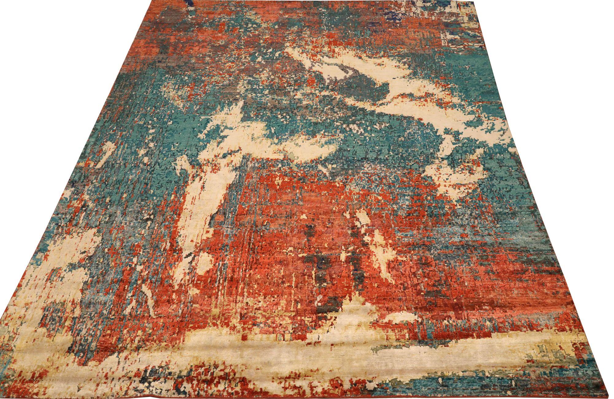 Entdecken Sie die Eleganz Indiens mit Teppichen aus der Zeit um 1990. Dieses exklusive Design aus Wolle und Blau-Elfenbein-Rot ist perfekt, um Ihren Raum zu verschönern.