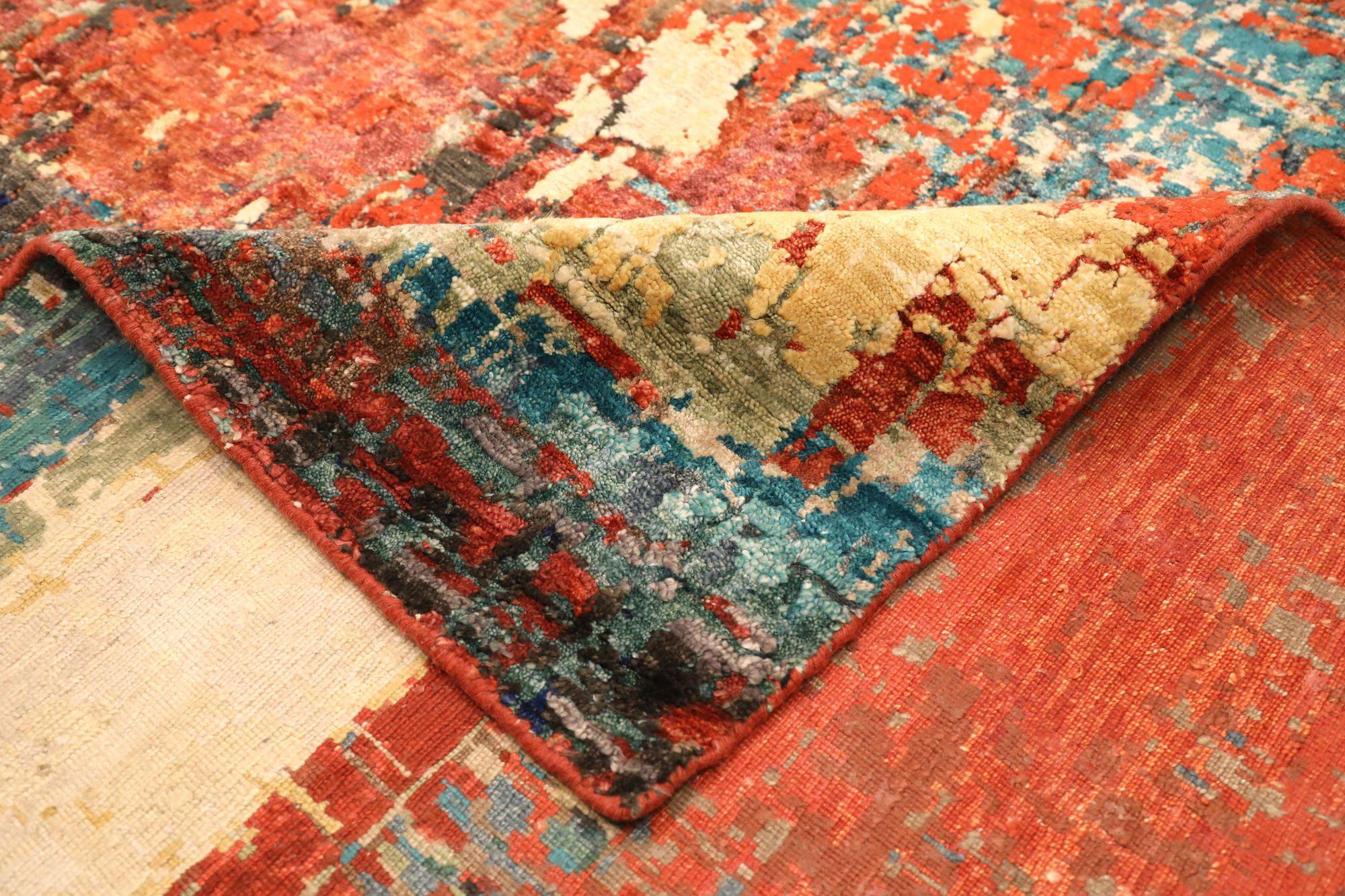 Indische Teppiche - Wolle Blau Elfenbein Rot Design - 97333 im Zustand „Hervorragend“ im Angebot in Dallas, TX