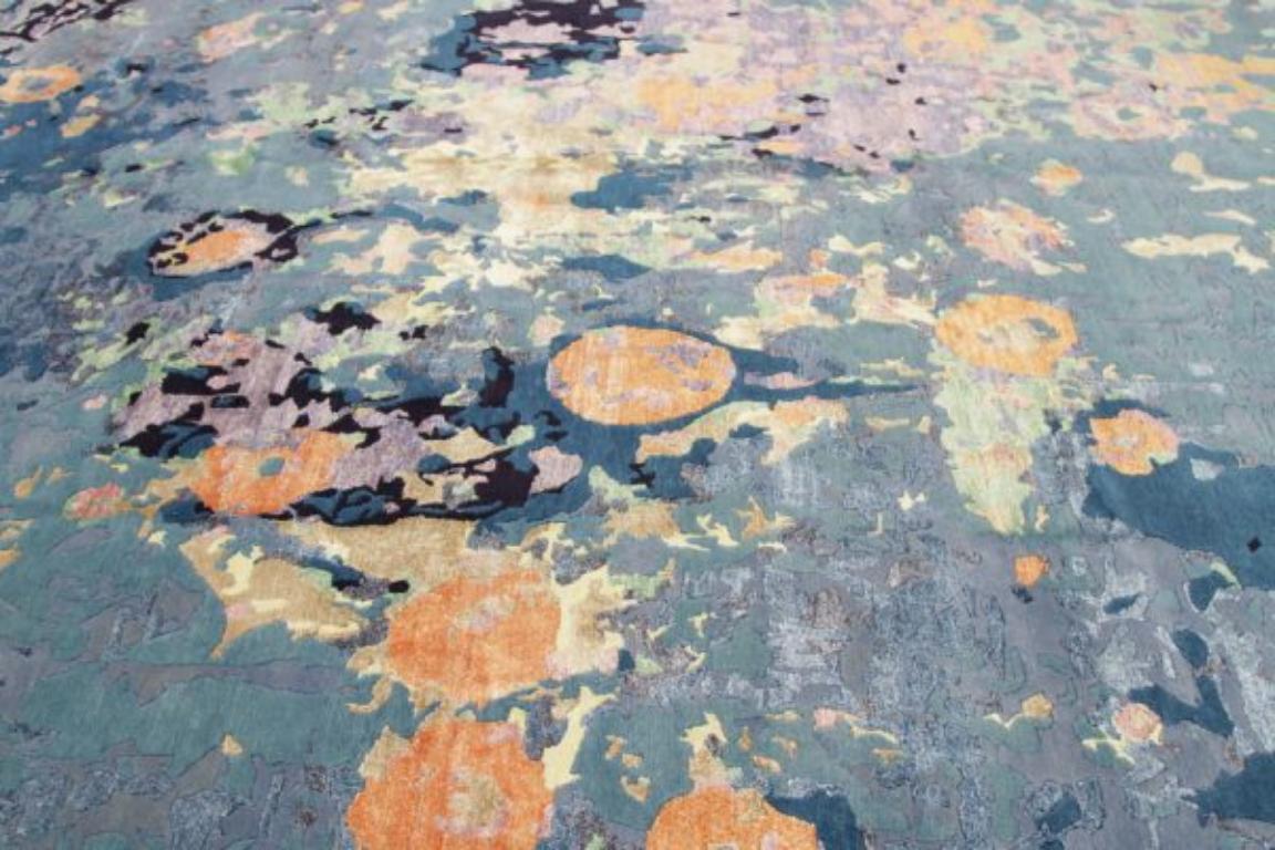 Indische Teppiche - Wolle Blau Orange Purpel Design - 92348 im Zustand „Hervorragend“ im Angebot in Dallas, TX