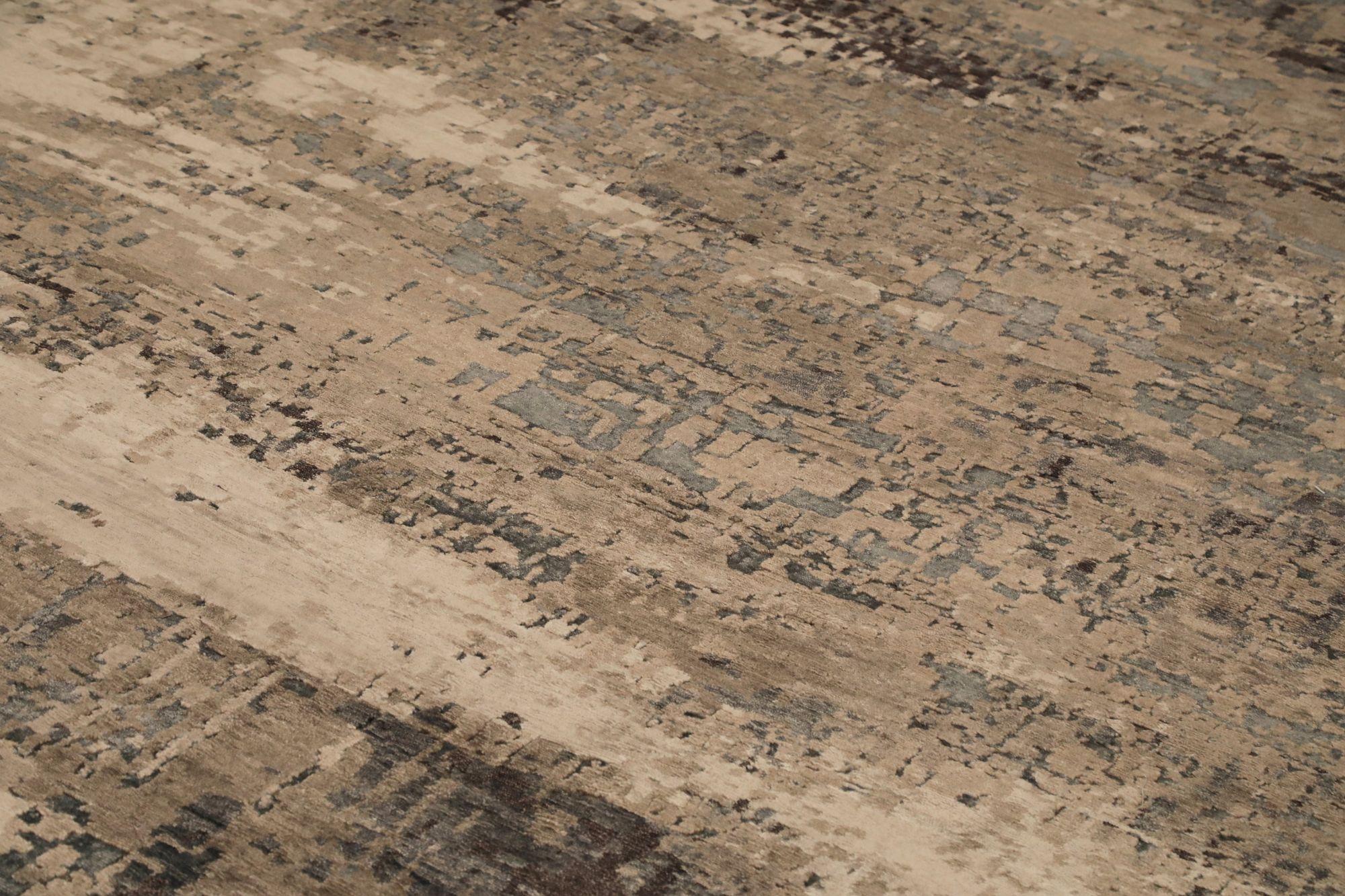 Moderne Tapis de zone Inde - Laine Brown Gray Ivory Design - 97326 en vente